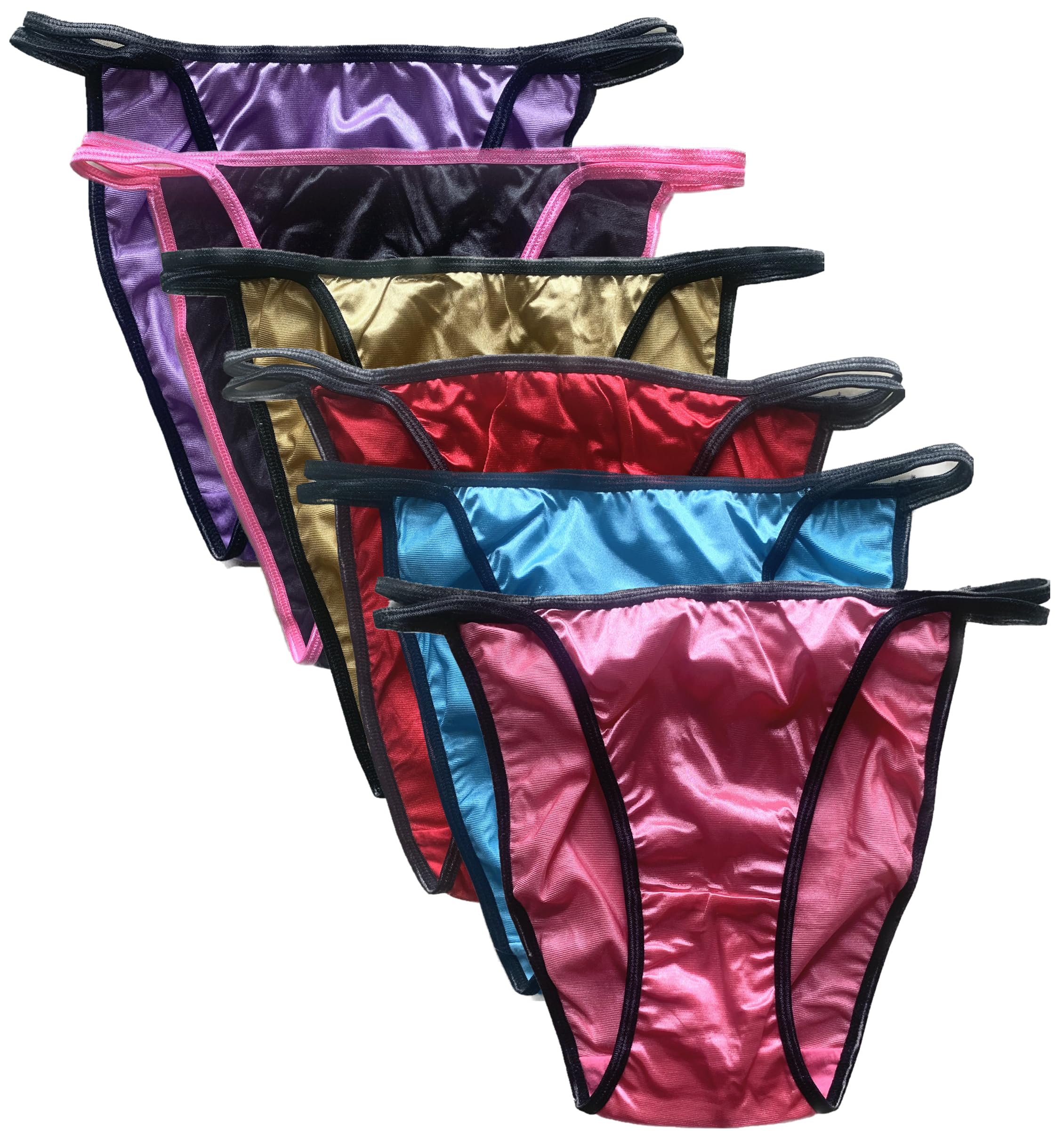 6 Pack Women's Sexy Satin String Bikini Underwear Shine Smooth Underwear