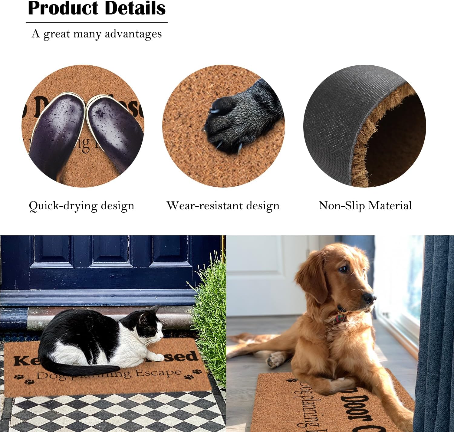Funny Dog Welcome Mats for Front Door, Dog Door Mat Outside Entrance Indoor Outdoor Entryway, Keep Door Closed Sign Paw Print Doormat, 17x30 Inch