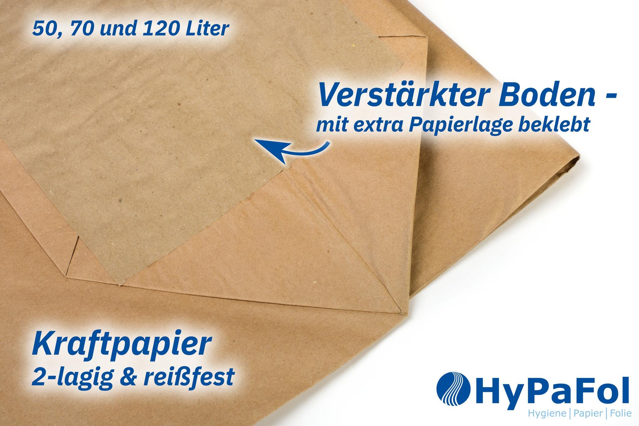 Hypafol Bio Papier Müllbeutel 50 Stück | abbaubare braune Biomüllbeutel für kompostierbare & biologische Abfälle und mehr | ohne Plastik | 2-lagig, Tüten mit 50 L Fassungsvermögen | 450x600+200 mm