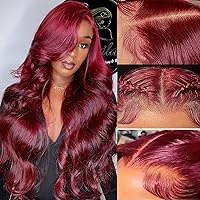 Vista 11 de ULRICA 99J - Pelucas de encaje frontal burdeos de 20 pulgadas, pelucas de cabello humano para mujeres negras 13x4, encaje HD burdeos, peluca