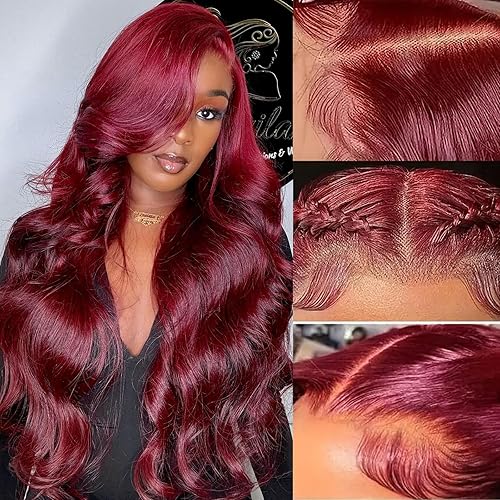Miniatura 11 de ULRICA 99J - Pelucas de encaje frontal burdeos de 20 pulgadas, pelucas de cabello humano para mujeres negras 13x4, encaje HD burdeos, peluca