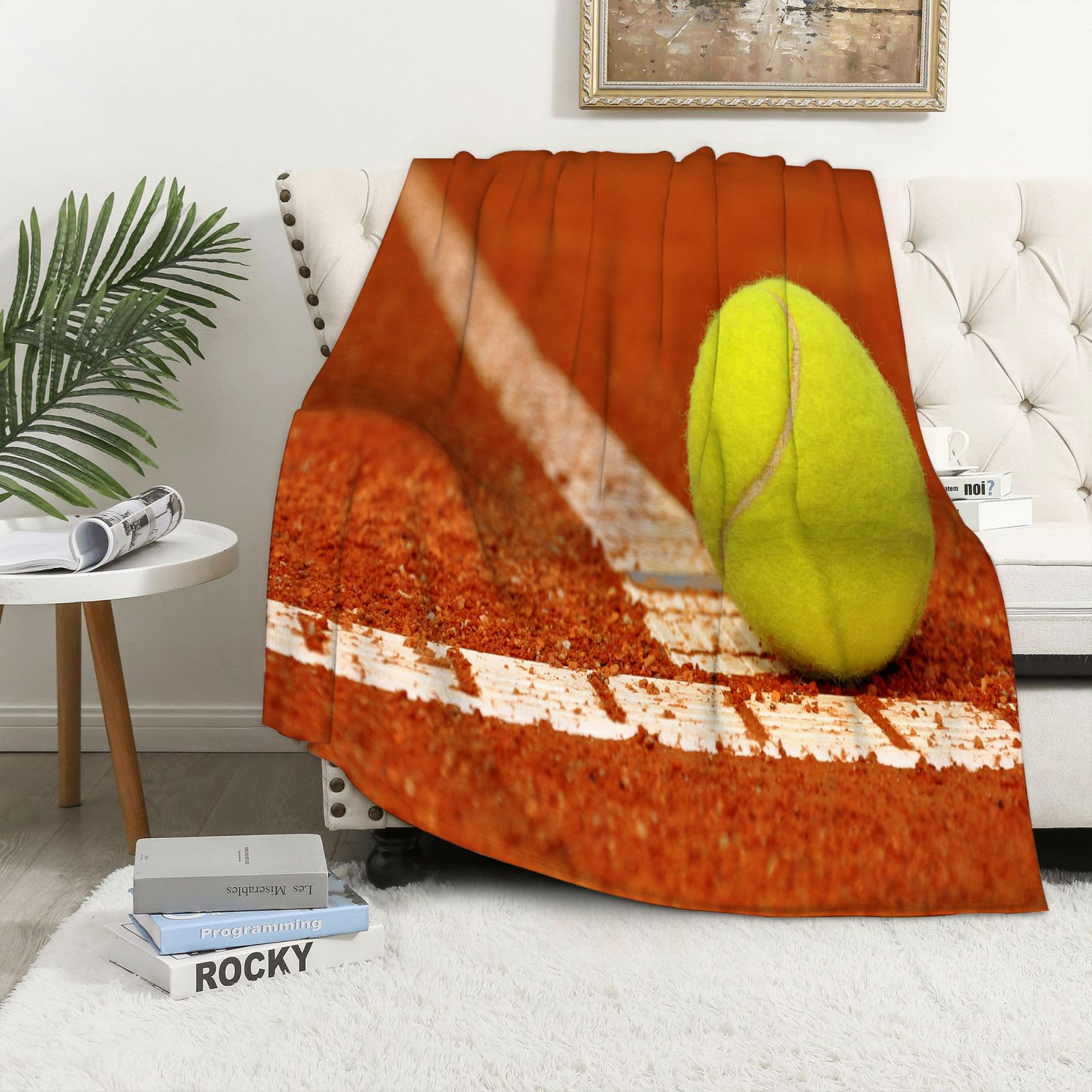 Maapchp Tennis Ball On A Clay Tennis Court - A5 Flannel Fleece Blanket Throws For Sofa Fluffy Blanket Bed Throw For Bedroom Tennis Ball On A Clay Tennis Court Blanket For Bed, Couch,Car 50X60in