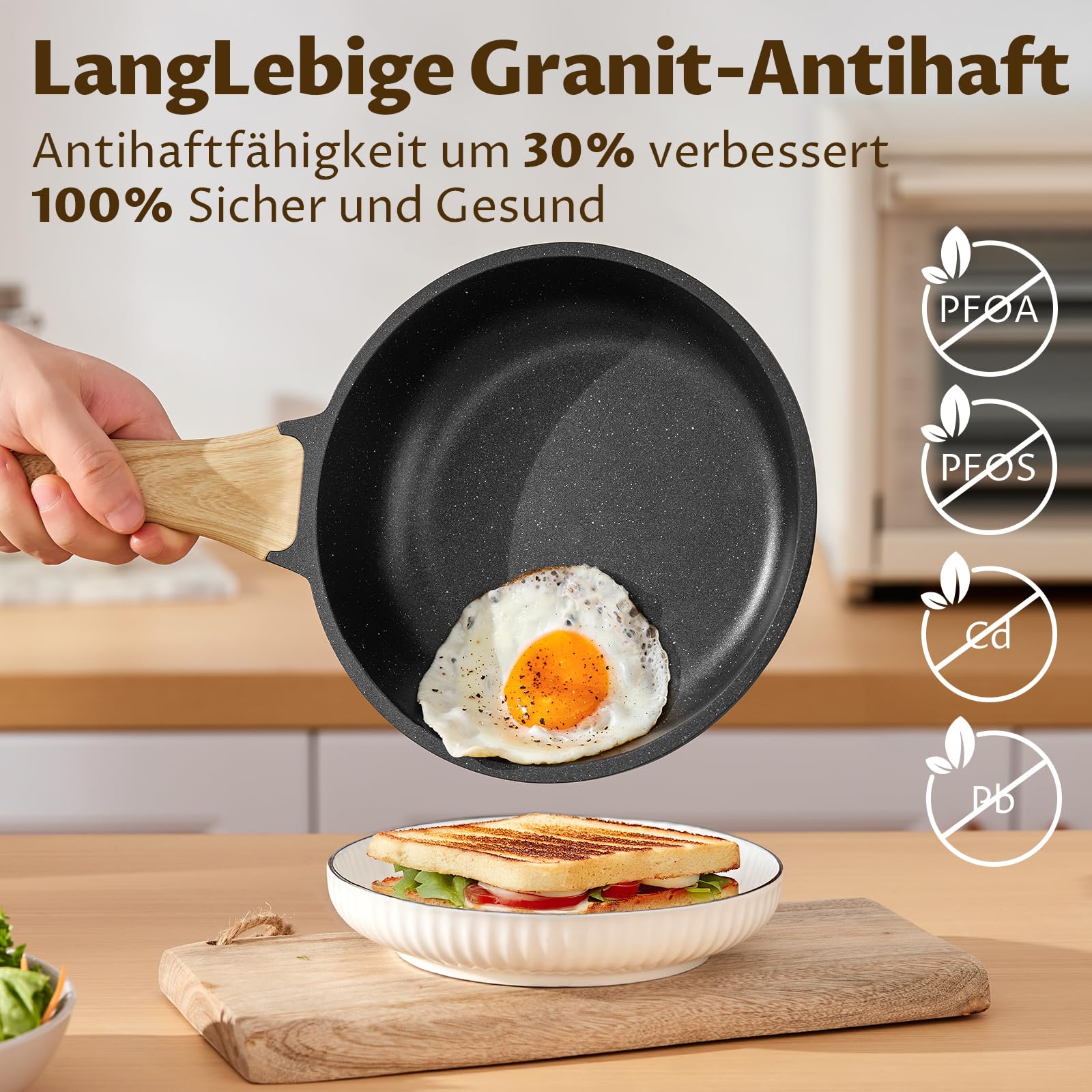 BLAZANT Pfannen-Set Induktion 20+24+28 cm, Pfannenset Bratpfannenset für alle Herdarten, Antihaft-beschichtete Pfanne Bratpfanne, PFAS-frei, leichte Reinigung, Granit