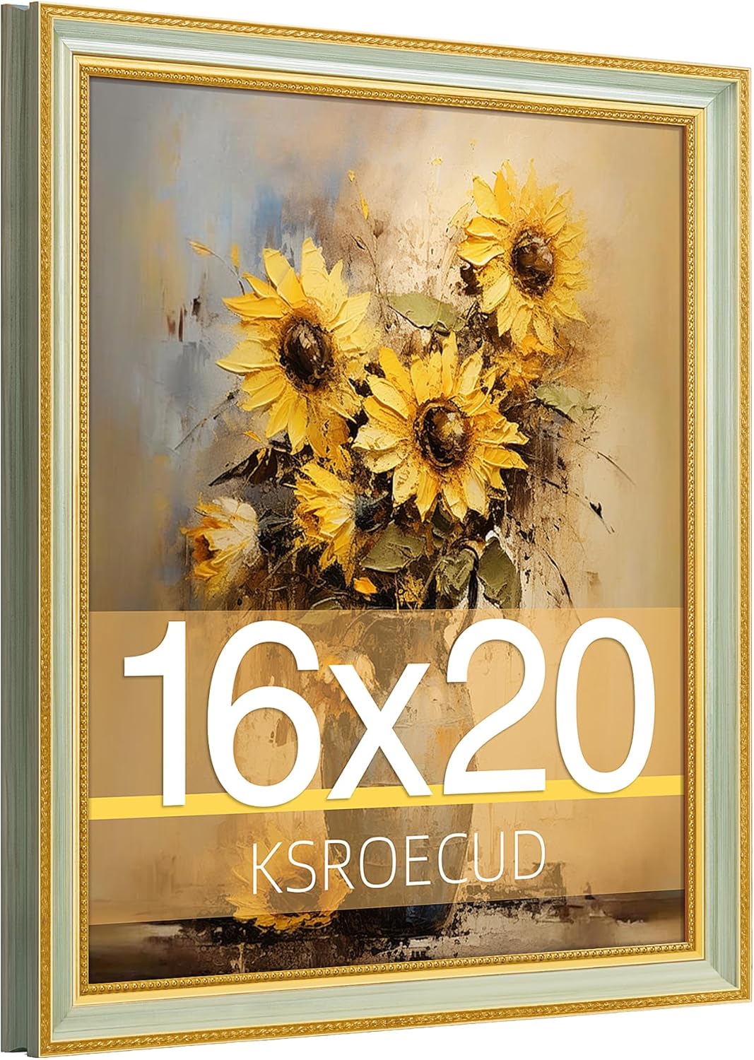 16x20 Picture Frame, HD Real Glass Ornate Vintage 16x20 Photo Frame, 16 by 20 Poster Frame with Gold Green Texture Border Horizontal & Vertical Display for Tabletop or Wall Decor (1 Pack)