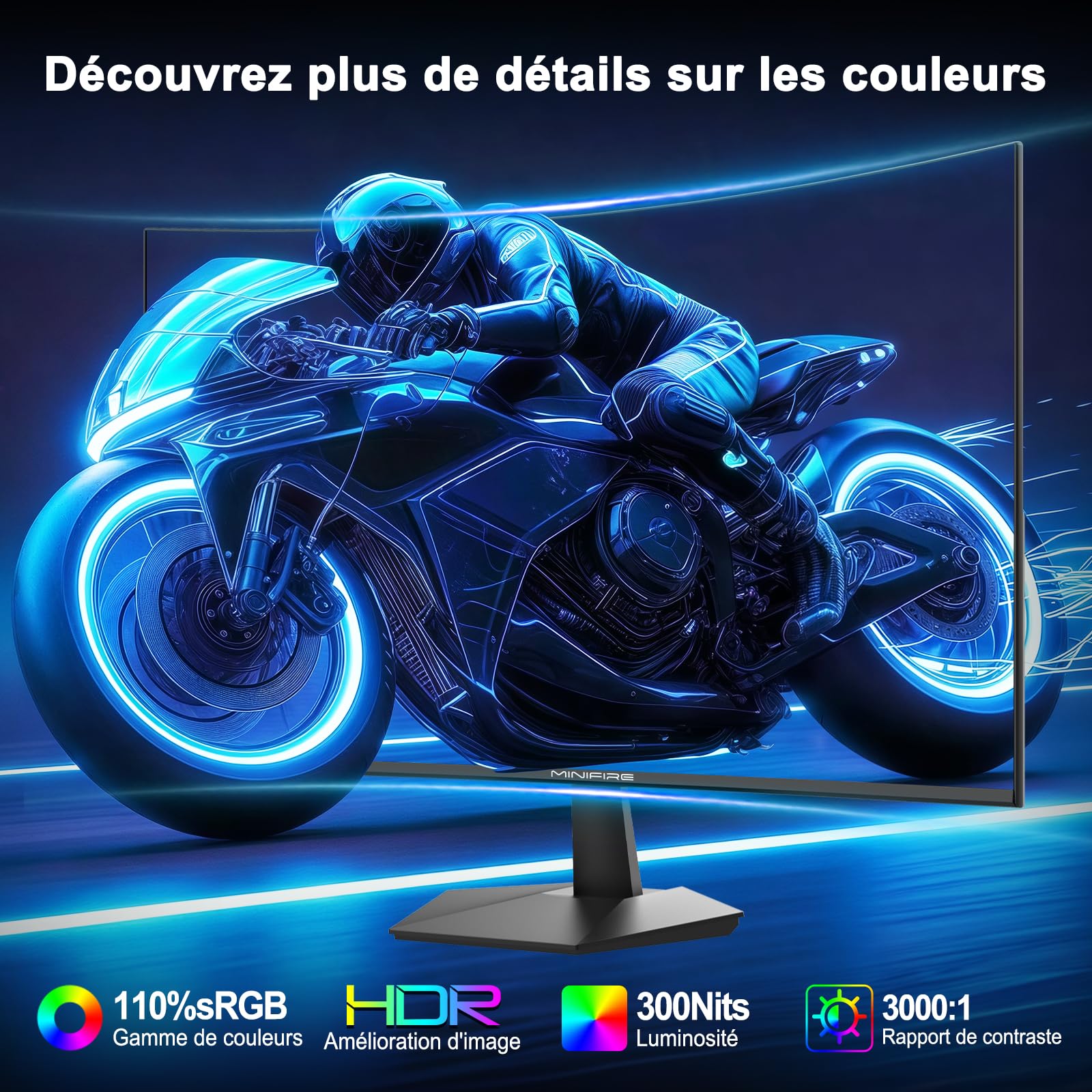 Minifire Ecran PC Gamer Incurvé 24 Pouces 160Hz FHD 1920x1080 1ms MPRT 110% sRGB 1500R Pied en métal Adaptive Sync VESA 100x100mm Inclinaison réglable HDMI2.0 DP1.4