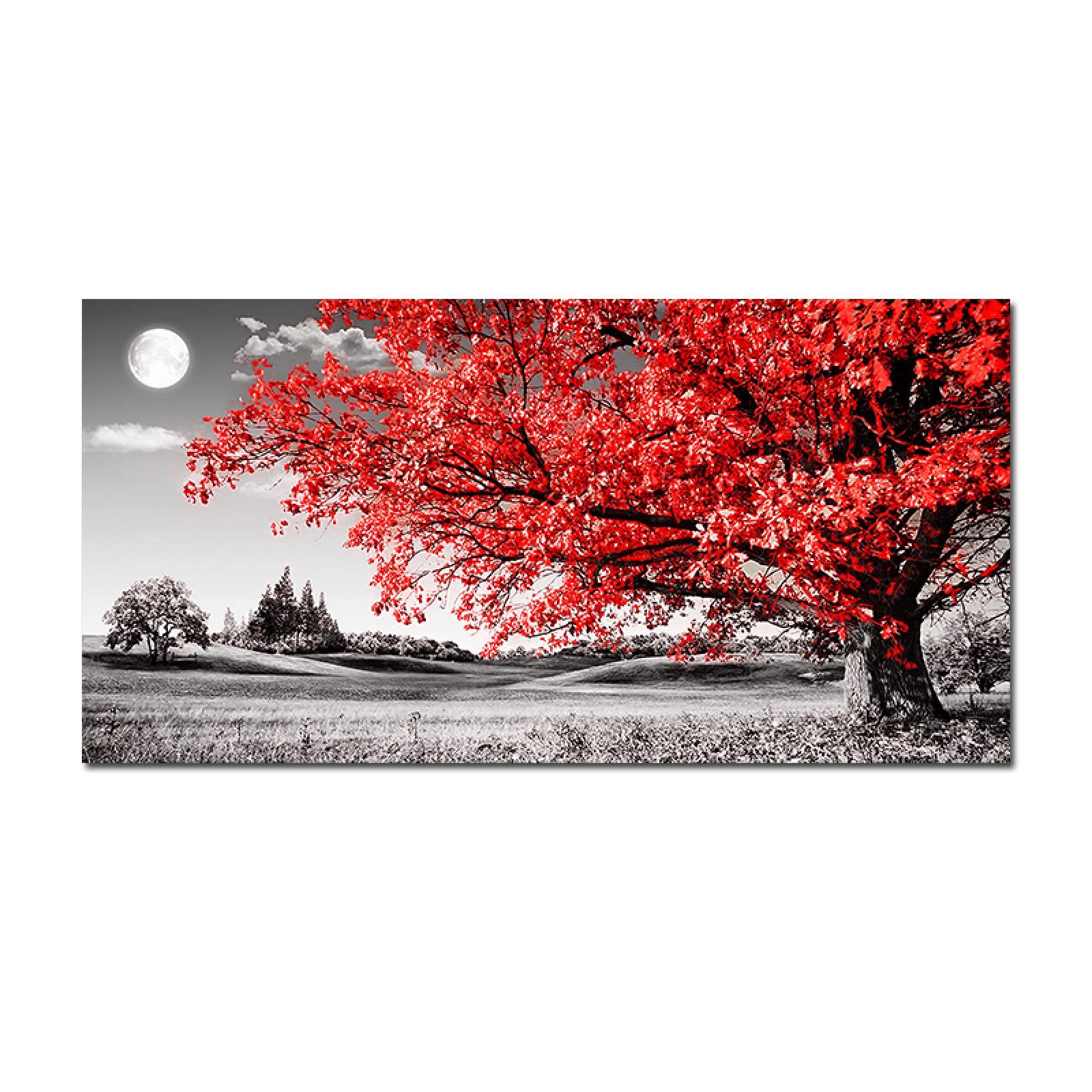Youk-Art Leinwandbild 'Roter Baum' – 3-teilige Moderne Wandkunst Für Wohnzimmer & Büro (40x60 Cm Pro Bild)