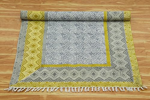 Miniatura 8 de Alfombra india hecha a mano de algodón Dhurrie geométrica verde y gris, alfombra bohemia de tejido plano kilim para interiores, sala de estar,