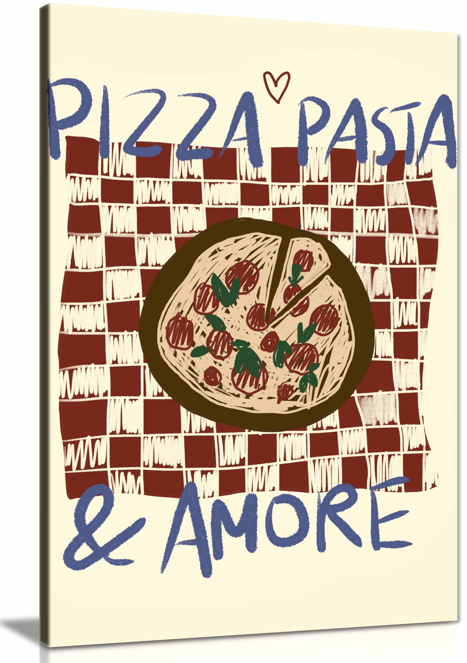 Pizza Pasta a Amore Framed Canvas Print, Pictures for Home Walls, Bedroom, Living Room & Bathroom Decor 91x61cm (36x24in)