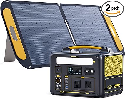 VTOMAN Jump 600X Portable Power Station with 110W Solar Panel, 600W/299Wh LiFePO4 Battery Solar Generator with 600W Constant-Power, PD 60W Type-C, Capacity Expandable 939Wh for Camping, Home Backup