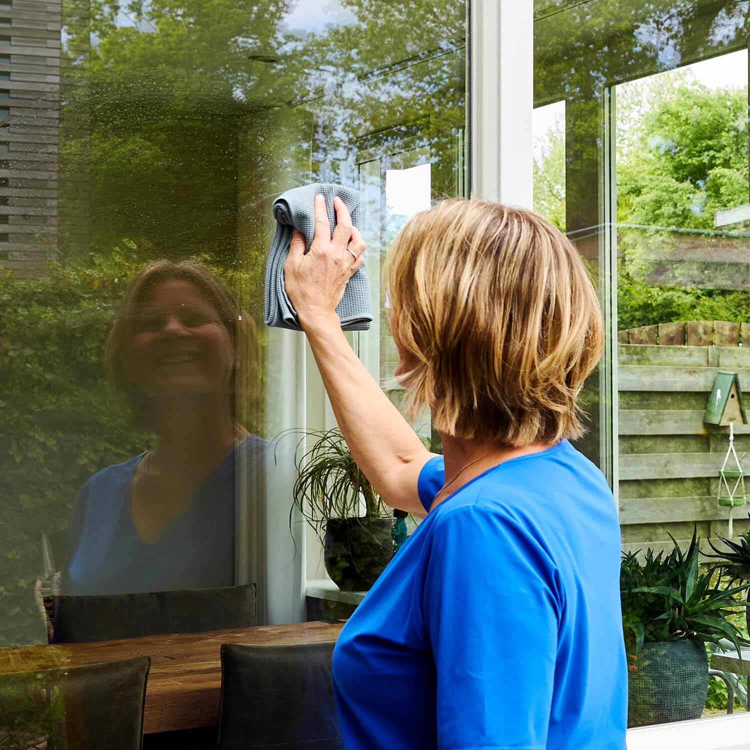Fensterputztücher Set - Reinigungstuch, Trockentuch und Wäschesack - Mikrofasertücher - Größe M - Blau