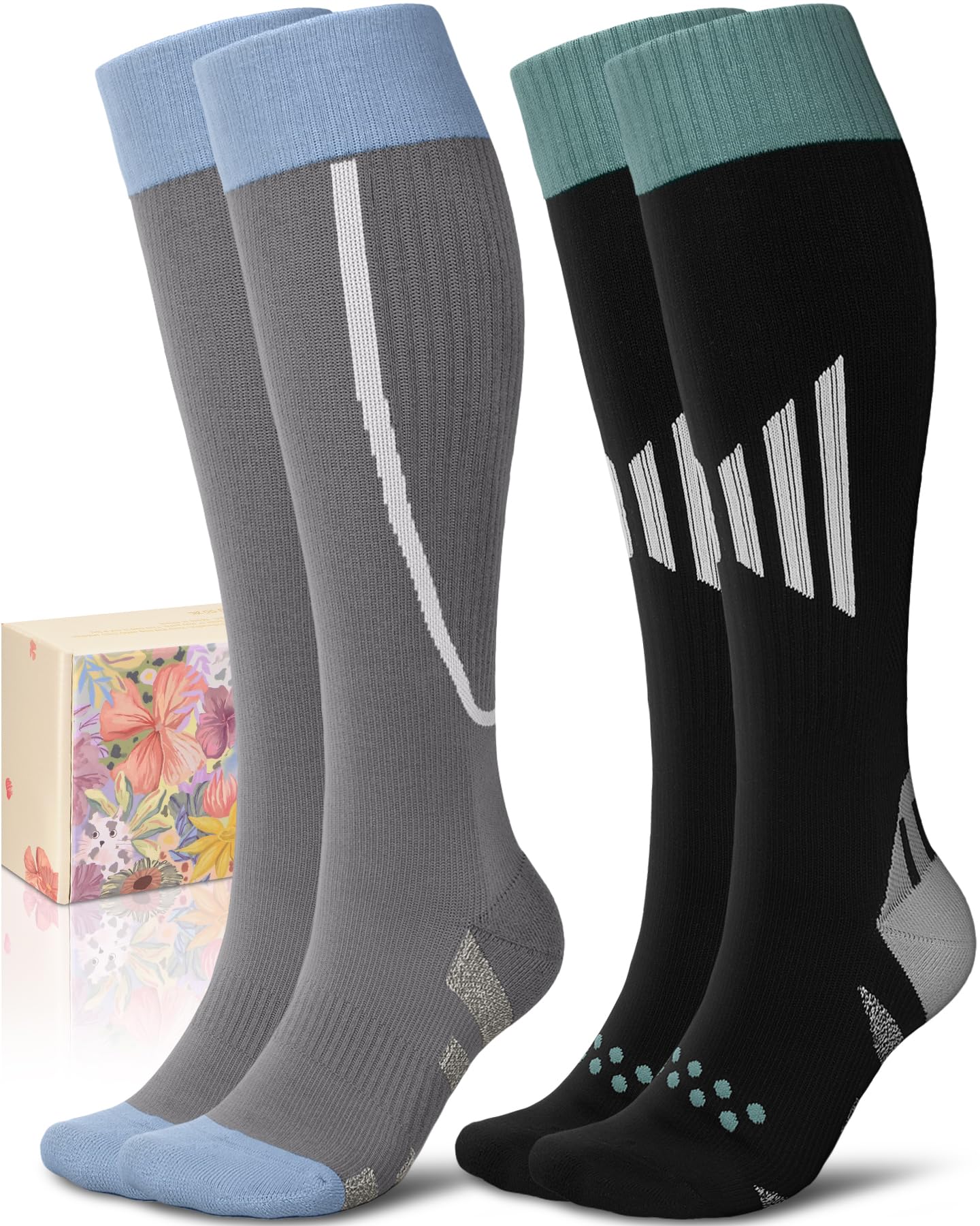 Thick Cotton Compression Socks for Women 15-20mmHg Cute Knee High Socks Support for Running, Travel, Nurse, Pregnancy-image-42