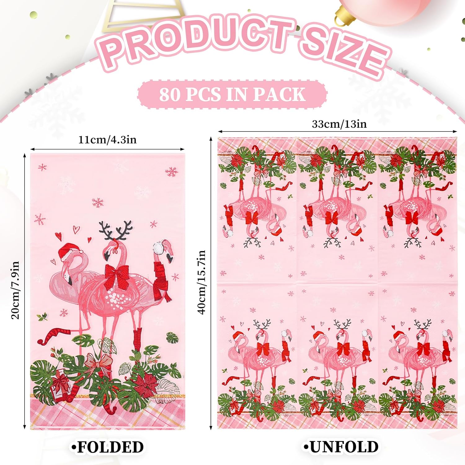 Whaline 80Pcs Christmas Guest Napkins Flamingo Xmas Paper Napkin Disposable Dinner Hand Towel Napkin for Home Kitchen Bathroom Powder Room Holiday Wedding Birthday