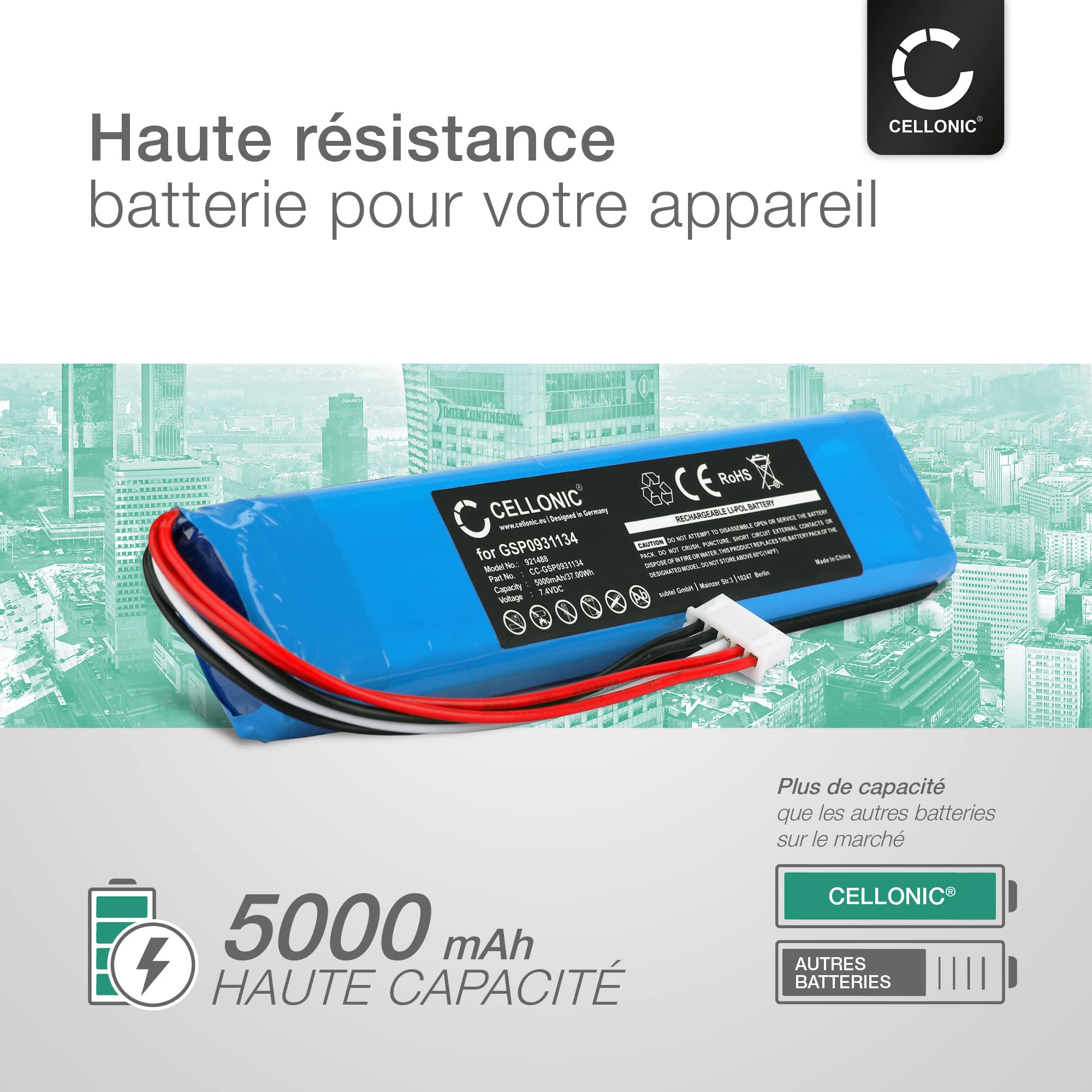 CELLONIC 1x Batterie pour Enceinte Compatible avec JBL Xtreme 1, GSP0931134 - (5000mAh, 7.4V) + kit d'outils