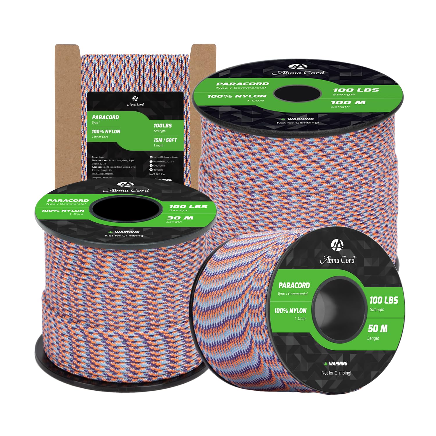 Abma Cord Paracord 2mm 15m 100% Nylon Rope 1 Strand Type I Parachute Cord - Max. 45kg (100lbs) - Summit