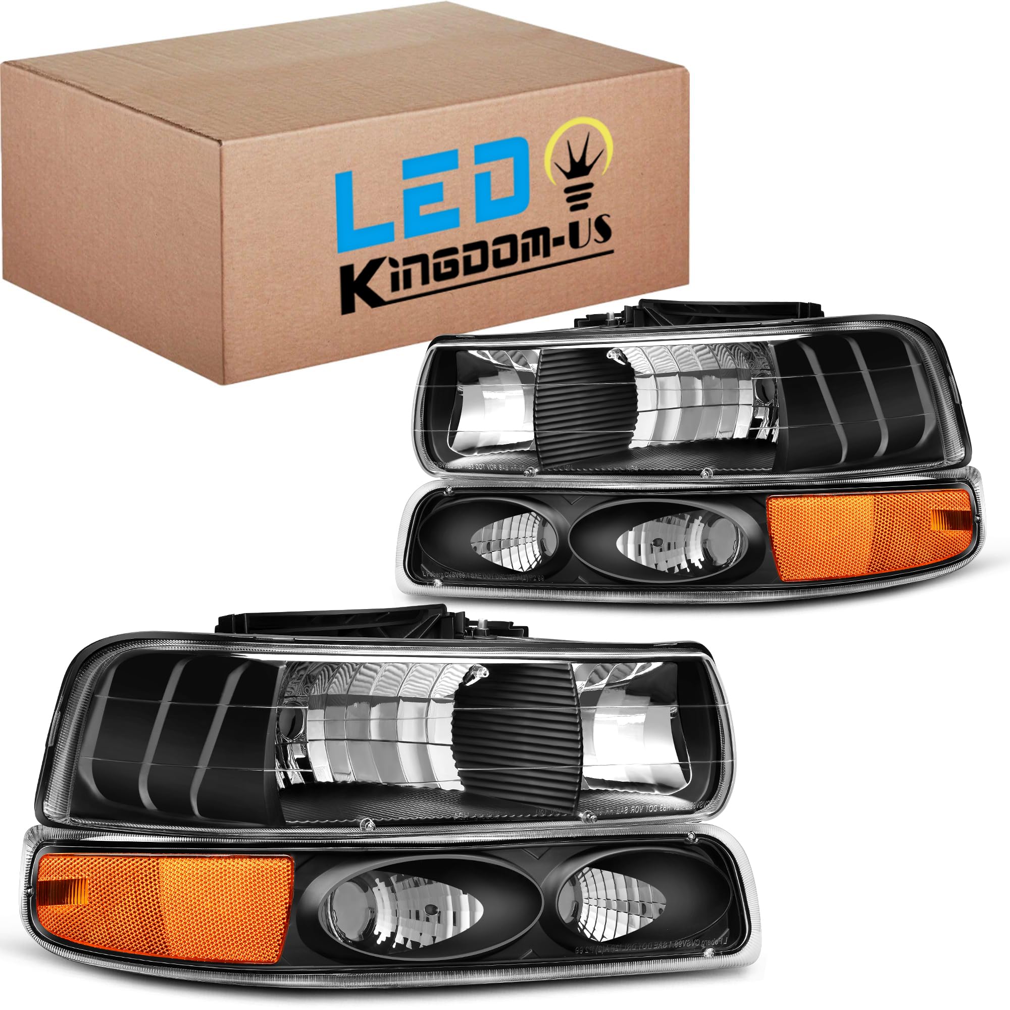 LEDKINGDOMUS Headlight Assembly Compatible with 99-02 Chevy Silverado 1500 2500/01-02 Silverado 1500HD 2500HD 3500/00-06 Suburban Tahoe Headlamp Pair