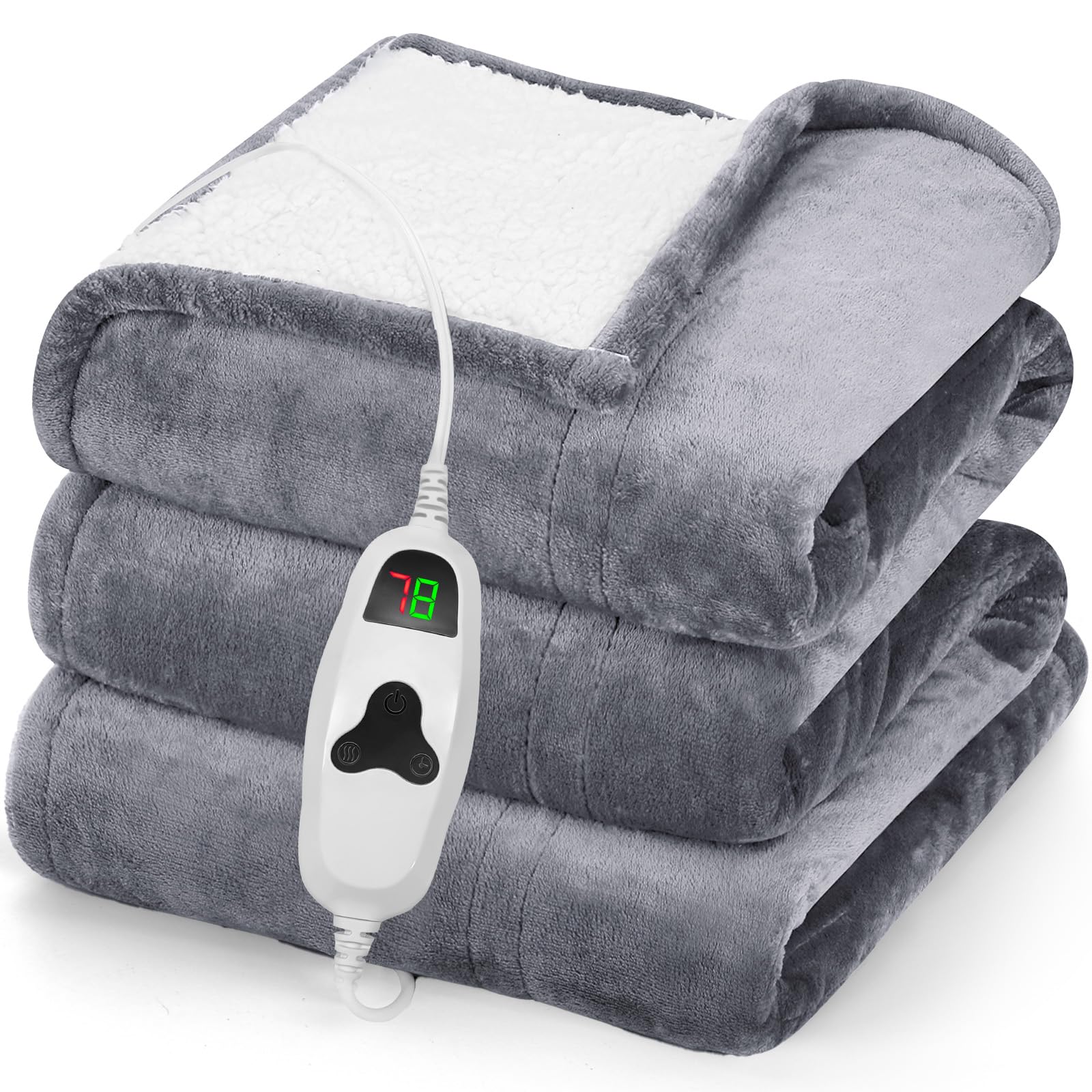 greenoak Heated Blanket Electric Throw 50"X60", Heating Blanket with 10 Heat Levels 8 Hours Auto-Off Overheat Protection, Fall & Winter Lap Office Chair Blanket Dorm Room, Grandma Gift,ETL Misty GreyOEKO-TEX STANDARD 100