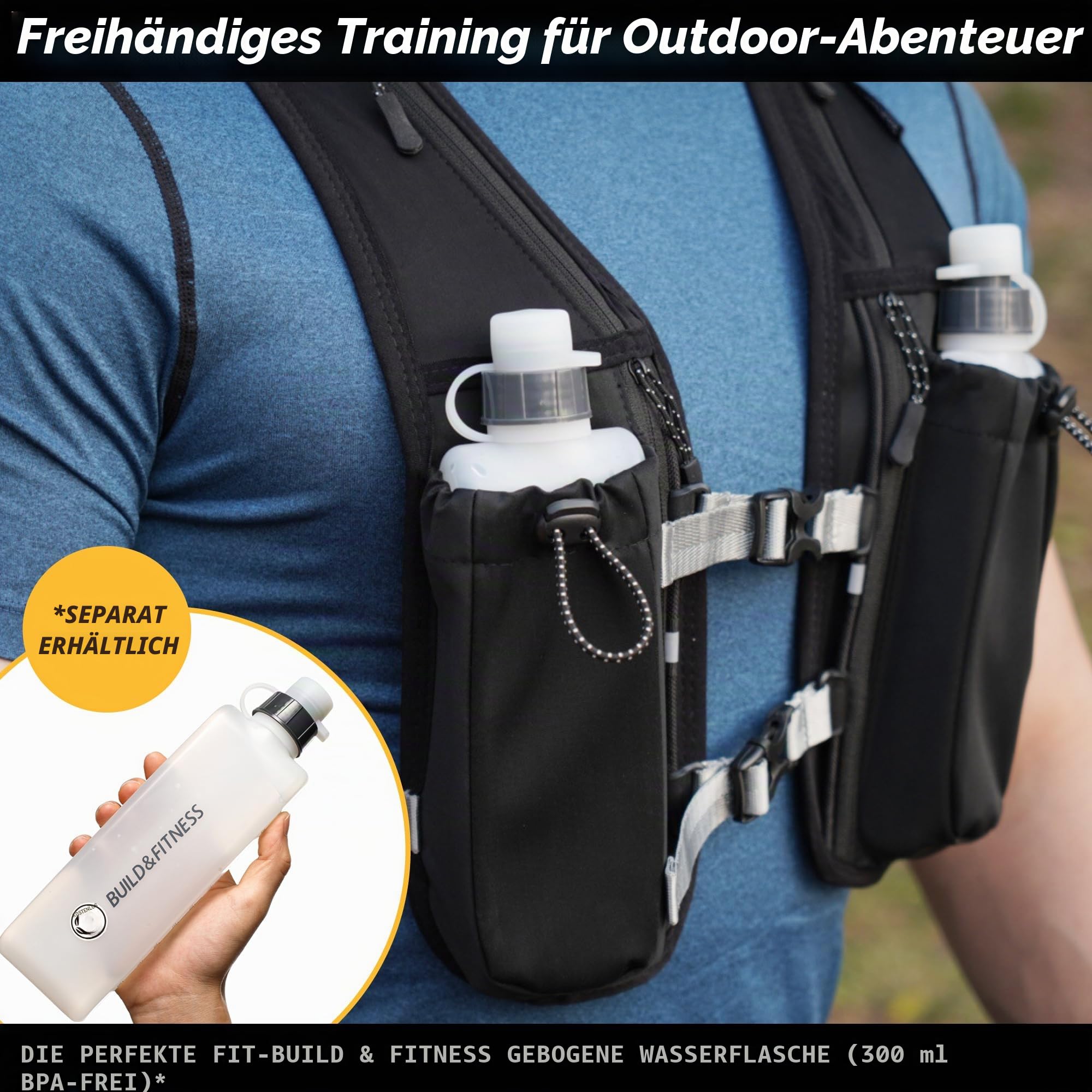 Lauf-Trinkweste für Damen und Herren. Reflektierend, 8 Taschen, schnell trocknend, 1.5L, Verstellbarer Rucksack für Läufe, Radfahren, Trails, Marathons