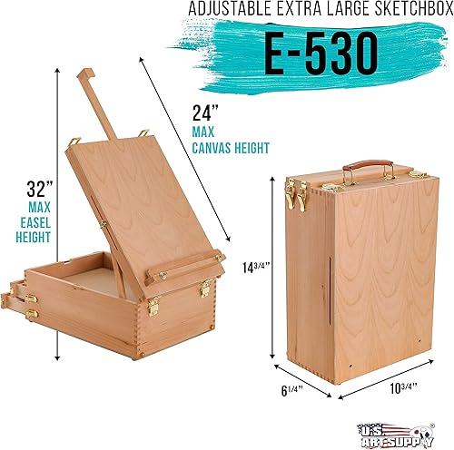 Miniatura 2 de US Art Supply Grand Cayman - Caballete de mesa de madera ajustable de 2 cajones paleta de pintura madera de haya de alta calidad estuche de
