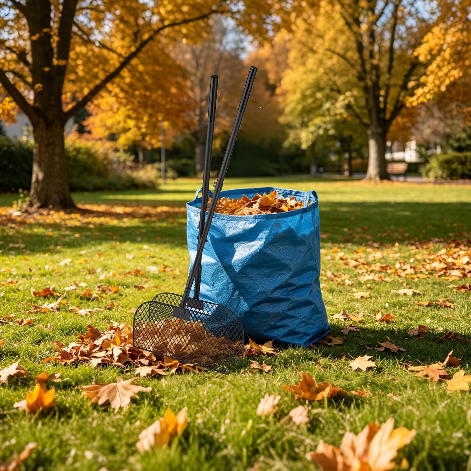 Leaf Grabber Rake with Long Handle, Leaf Picker Upper Grass Collector, Yard Rake Leaves Grabber Pickup Tool for Lawn & Garden Cleanup - No Bending Over