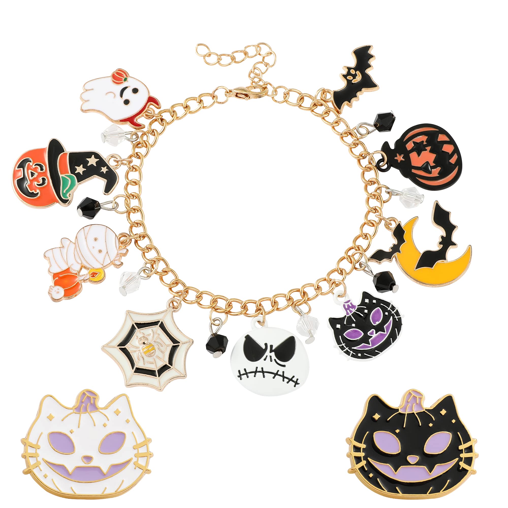 feimeng jewelrySpooky Stylish Charm Bracelets for Halloween - Enamel Pumpkin, Ghost, Bat, and Spider Pendants - Bracelet Accessories for Women and Girls