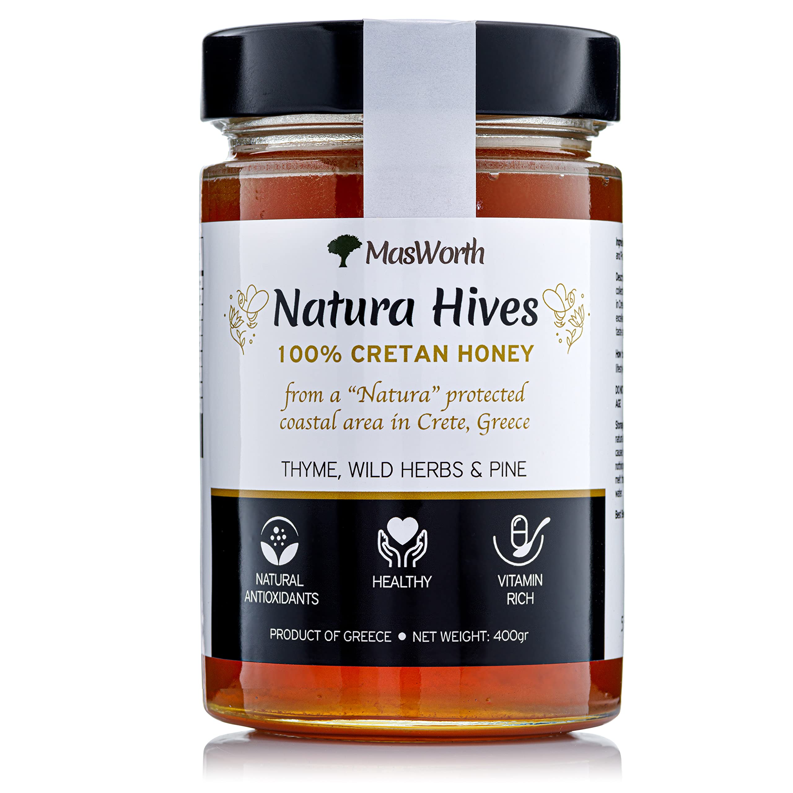 Natura Hives Honey by MasWorth - 100% Cretan Honey - Thyme, Wild Herbs & Pine (400gr)