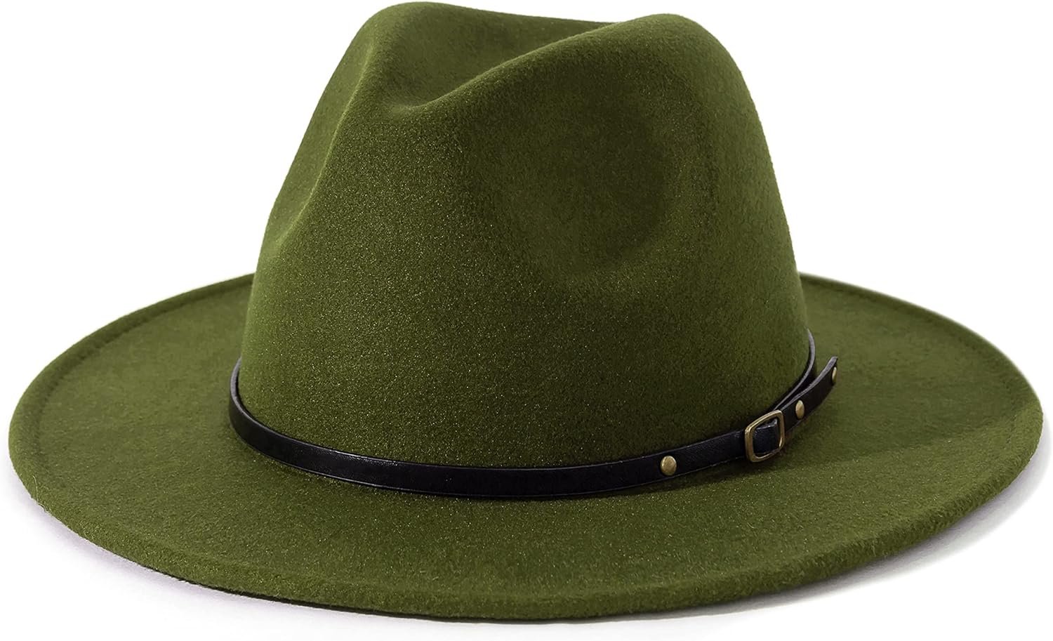 Lisianthus Women Belt Buckle Fedora Hat Olive-green