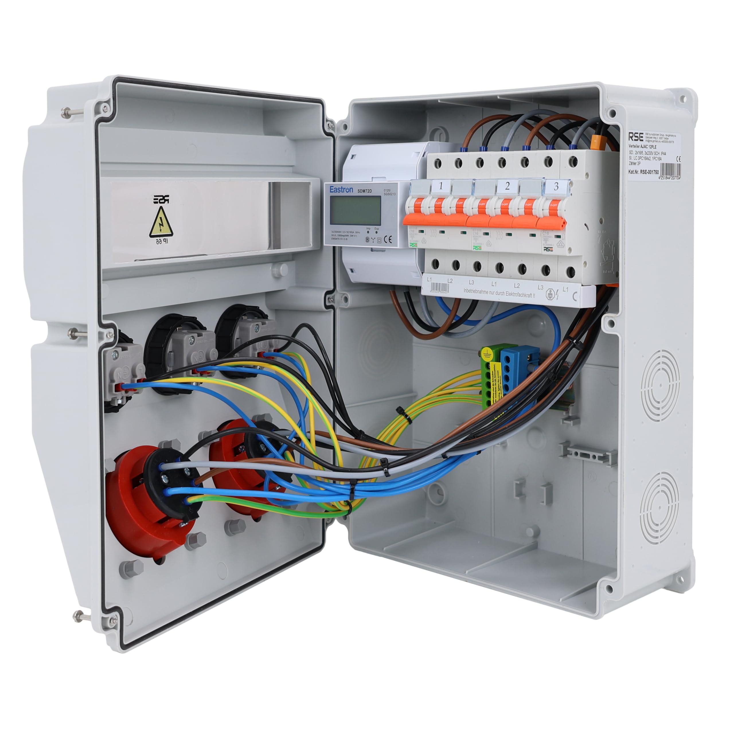 Distribuidor de corriente de pared completo con cable 32 A, 16 A, 230 V, con enchufe CEE IP65, 1. 2 x 16 A, 3 x 230 mm, con LS+contador