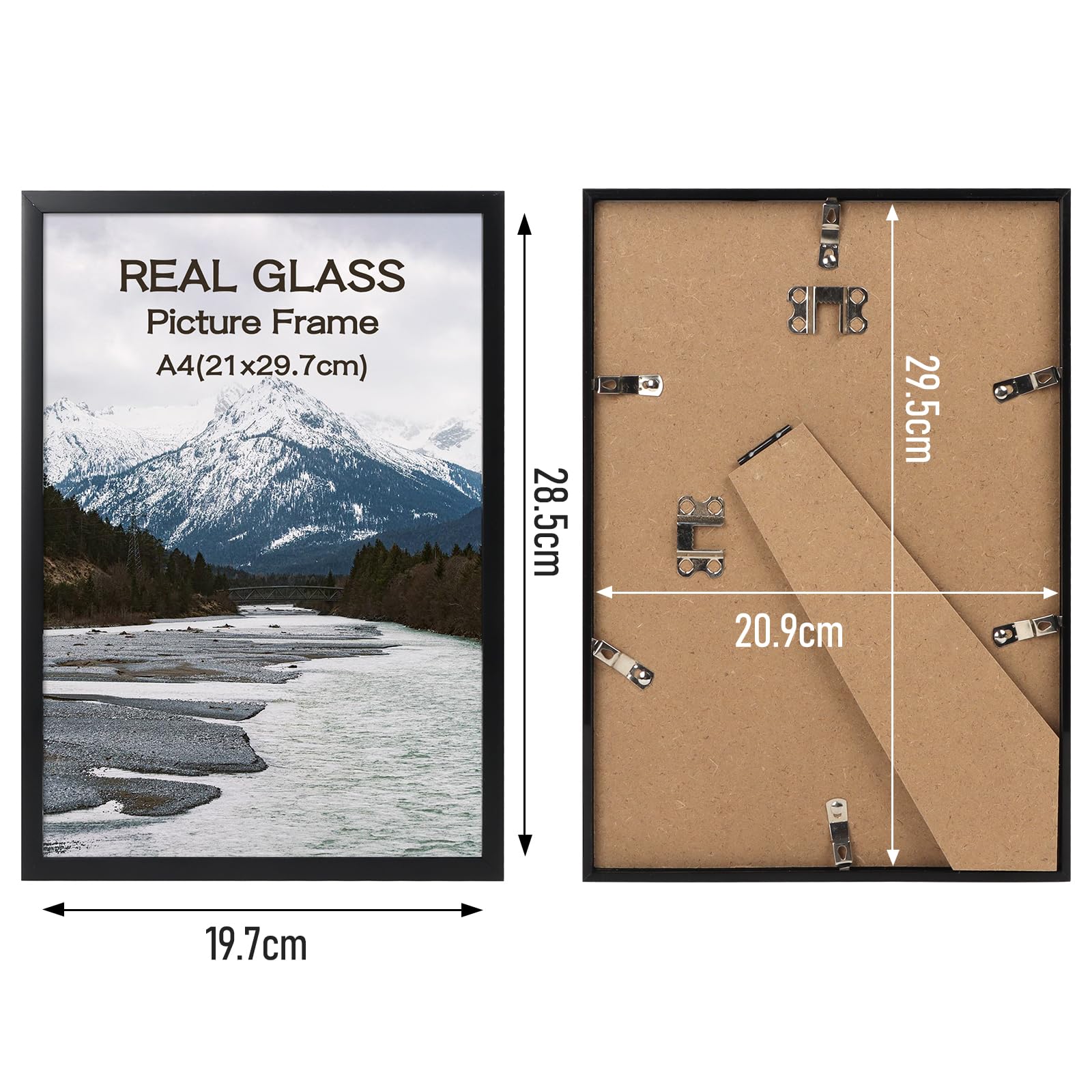 kollyseek Picture Frame DIN A4 (21x30 cm) Photo Frame with Real Glass Modern Display Tempered Glass Plastic Poster Frames for Photo Wall (Black) - Image 3