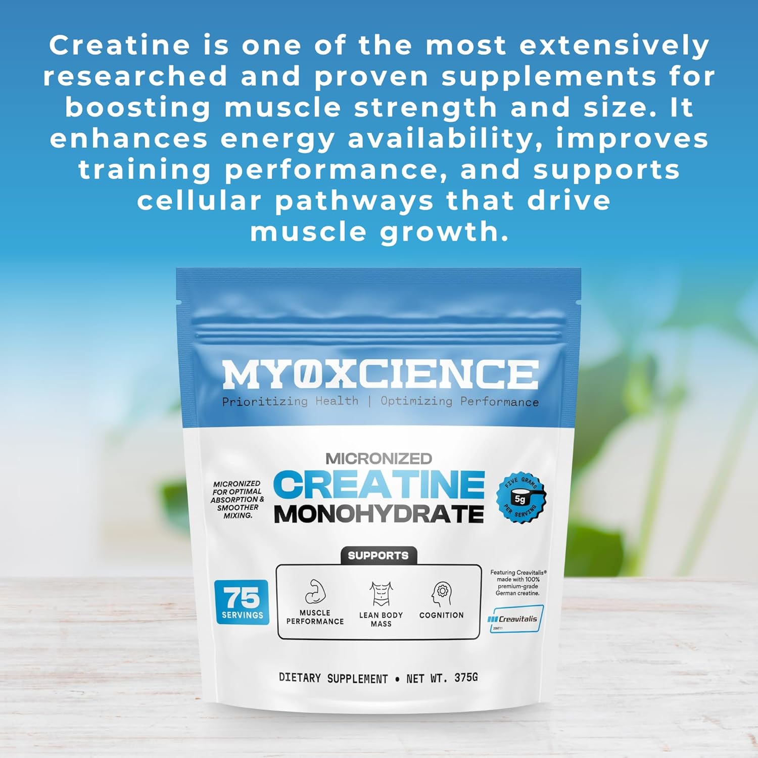 MYOXCIENCE Micronized Creavitalis Creatine | The World’s Purest Micronized Form of Creatine Monohydrate | Supports Muscle Performance, Lean Body Mass, & Cognition | 75 Servings