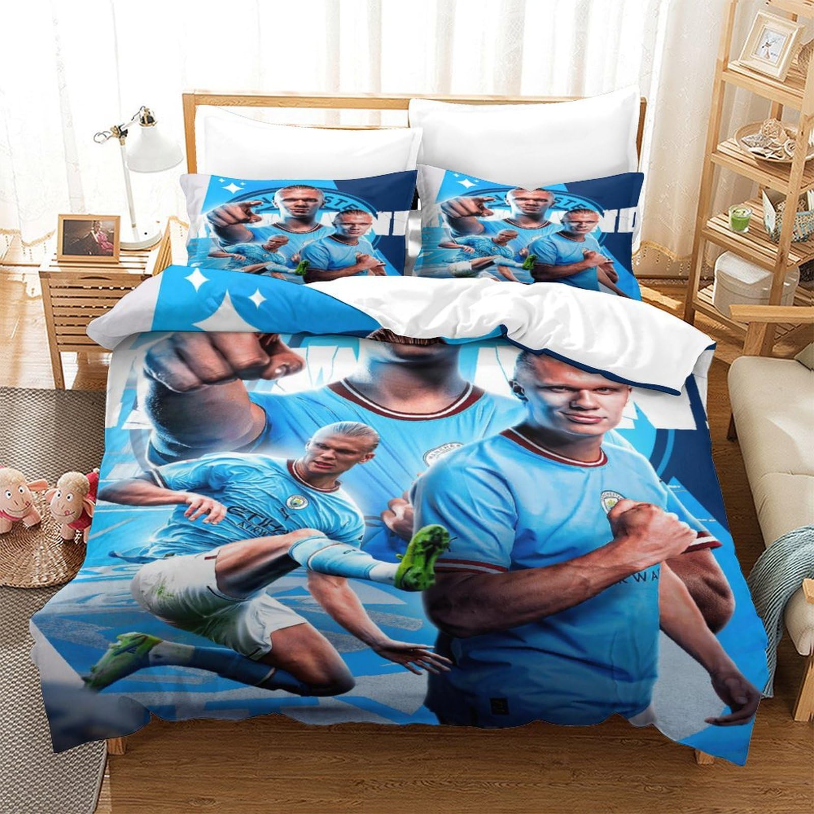 MJCZEGDCR Erling Haaland Bedding Set Duvet Cover For Kids Children Teens 3D Comforter Cover Bedspread Bedroom Decor Quilt Cover 2Pcs with Pillowcases Single（140x200cm）