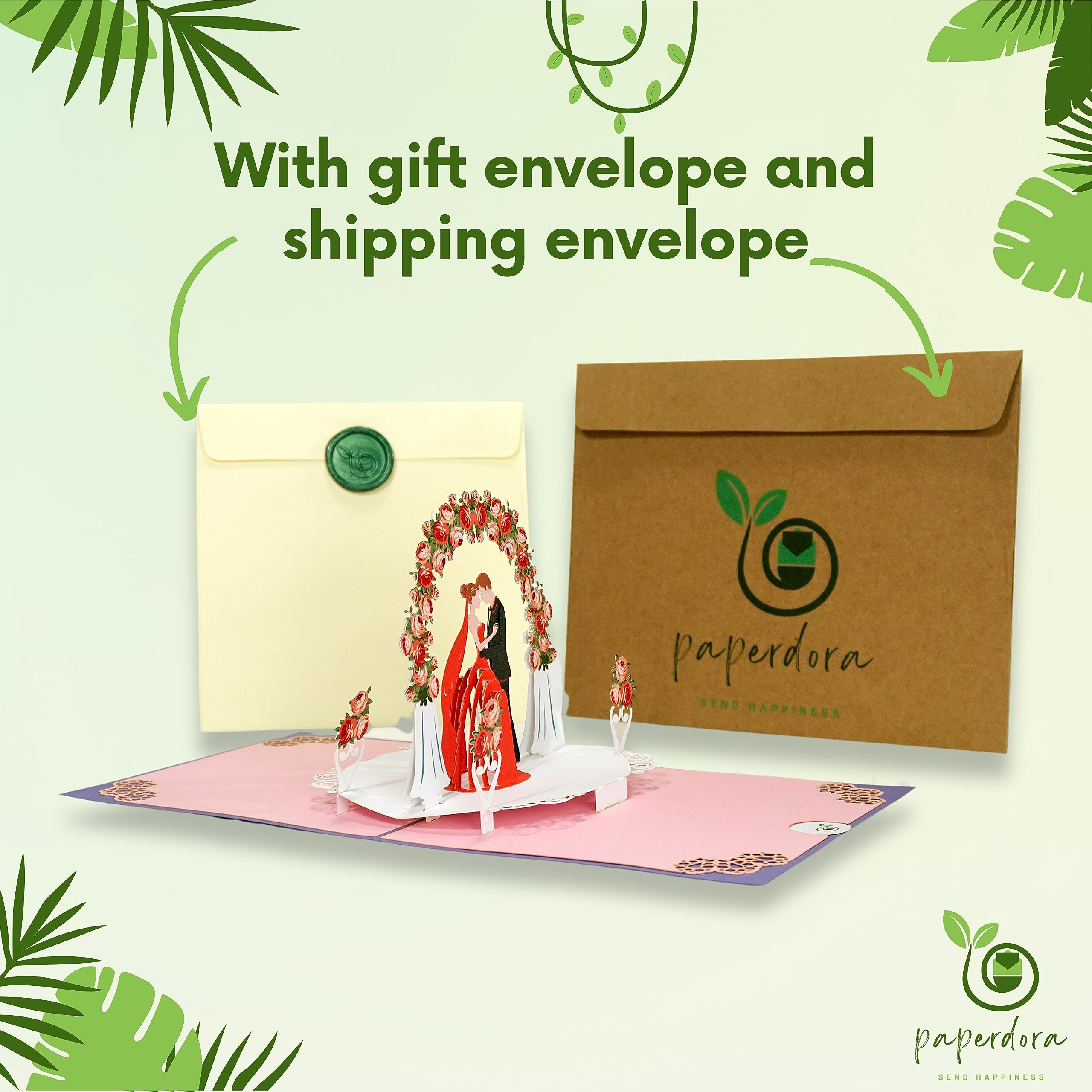 paperdora® 3D Pop-Up Card „Wedding“ with Envelope and Wax Seal - Greeting Card Gift Card Gift Certificate Voucher - Image 4