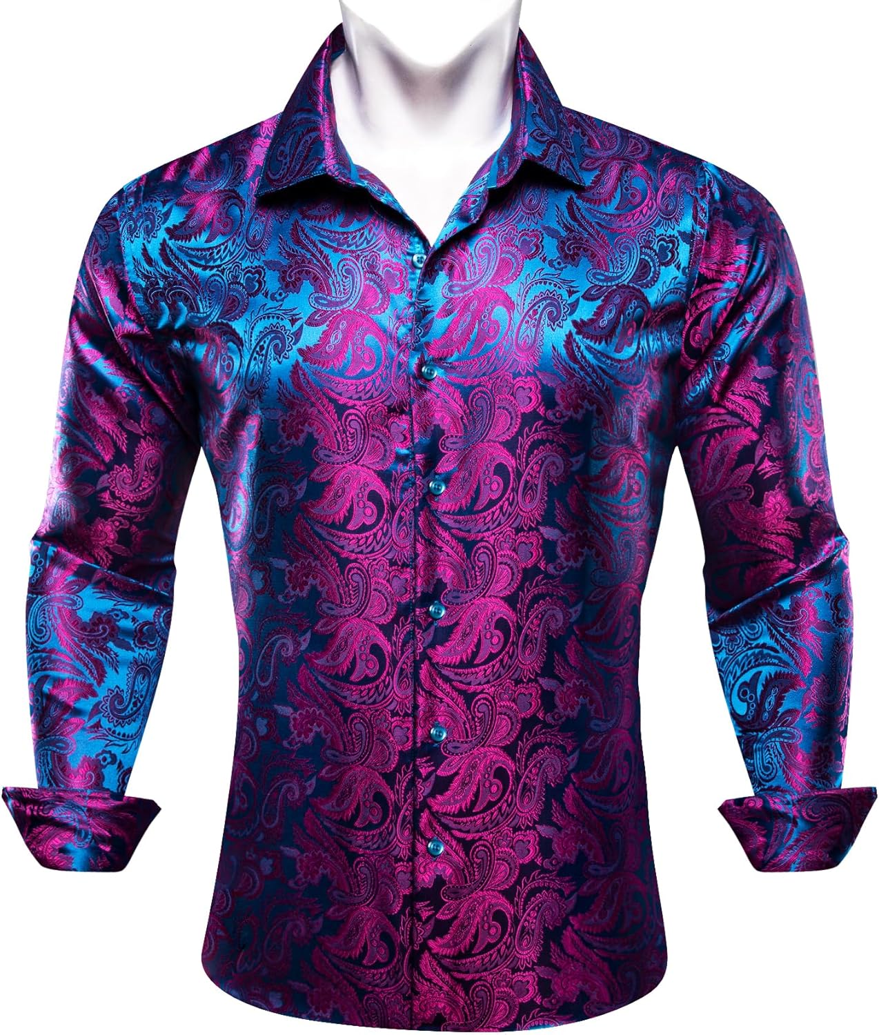 Barry.Wang Mens Casual Long Sleeve Shirts Silk Button Up Novelty Paisley Formal Dress Shirt Western Mexico Cowboy