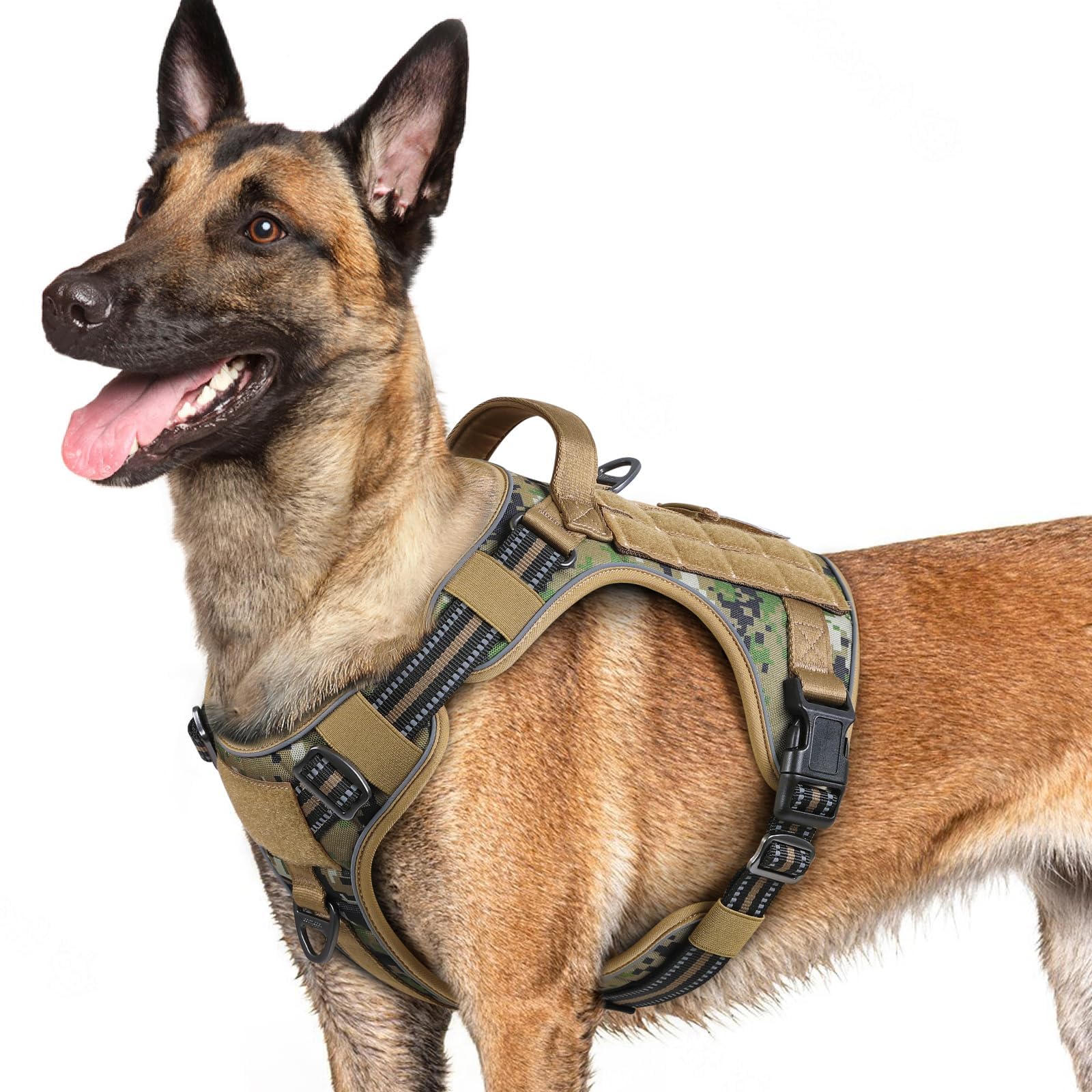 rabbitgoo Dog Harness for Large Dogs No Pull, Tactical Service Pet Vest with Molle and Control Handle, Adjustable and Reflective Military Harness for