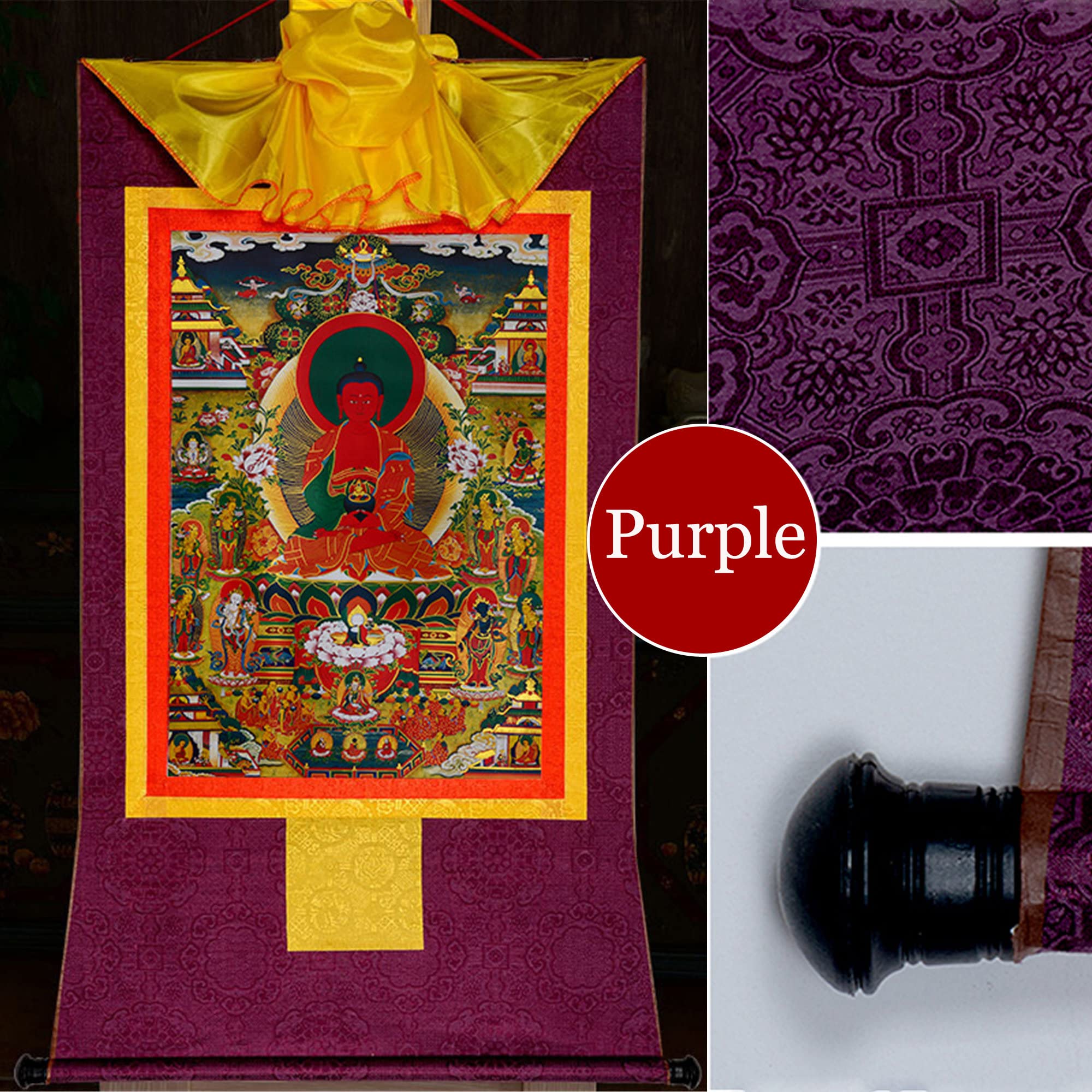 Gandhanra Thangka Tibétain - Terre Pure d'Amitabha Thangka - Peinture Tantrique Bouddha à Dorure - Tapisserie Mural pour Décoration Zen - Méditation et Relaxation Spirituelle