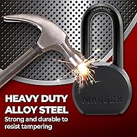 Vista 5 de Maudex® PME65 Professional Grade Padlock - High Security with Boron Alloy Shackle, All-Weather Protection, 5 Brass Keys. for Storage Units, Gates &