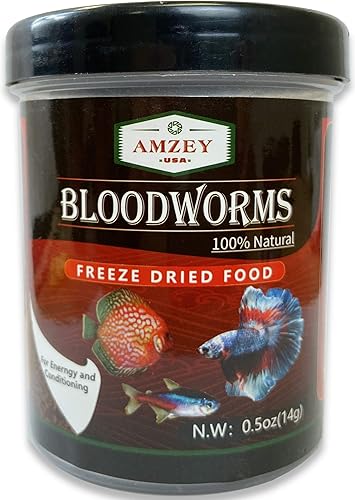 Amzey Blood Worms 0.5 oz -100% Natural Freeze Dried Blood Worms - Aquarium High Protein Food for Betta Fish, Goldfish, Cichlid, Guppy, Discus, Turtle