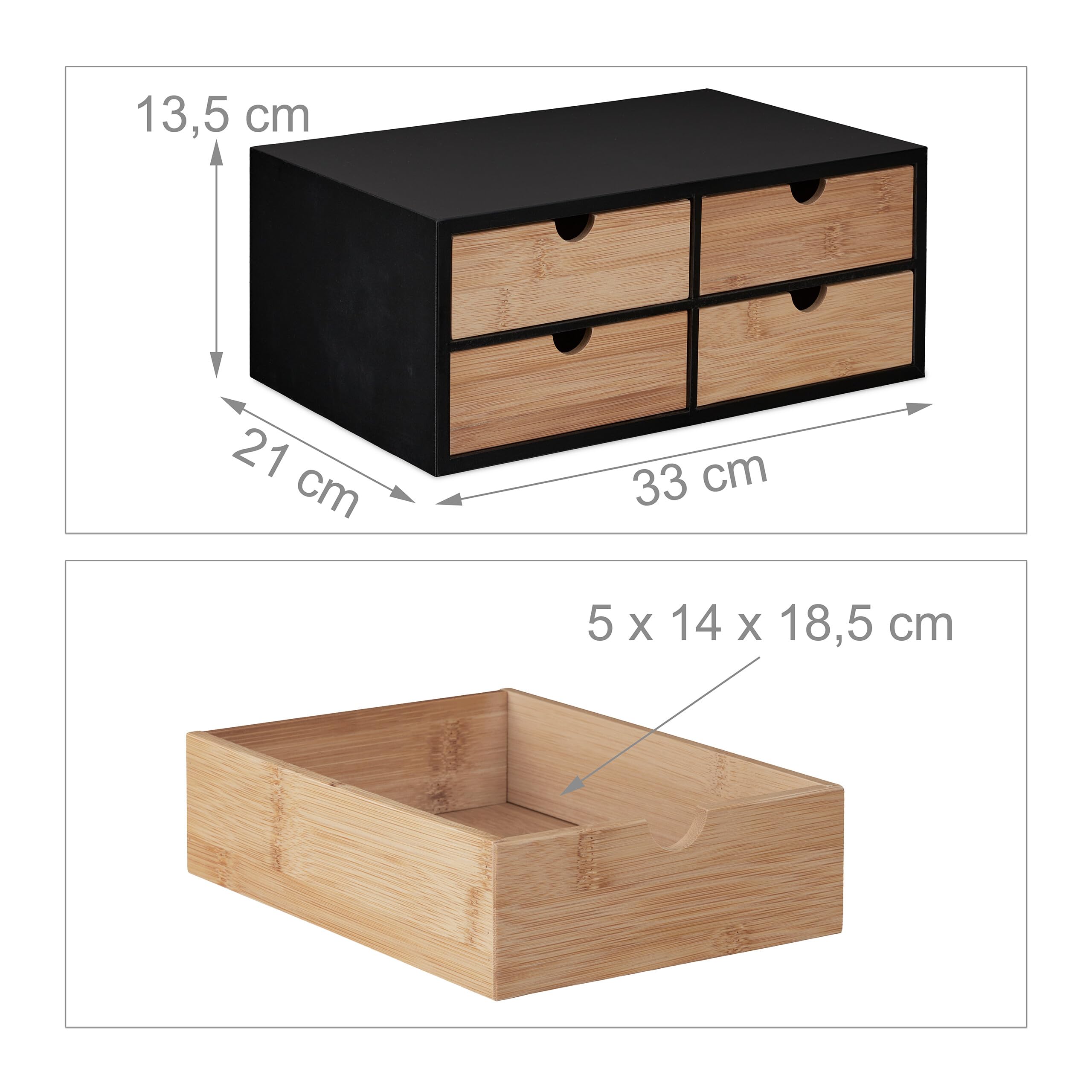 Relaxdays bureau organizer, 12 vakken, bamboe & MDF, grote pennenbak, kantoor, HBD: ca. 12 x 30 x 18 cm, zwart/natuur