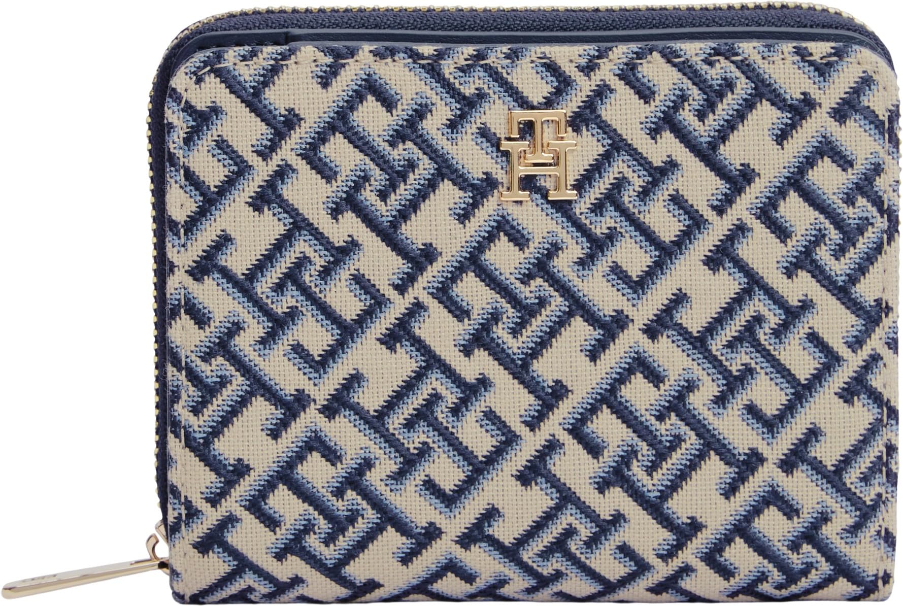 Tommy Hilfiger Women Th Icon Med Za W/Flap Jacquard AW0AW18759 Zip Around Wallet, Blue, One Size