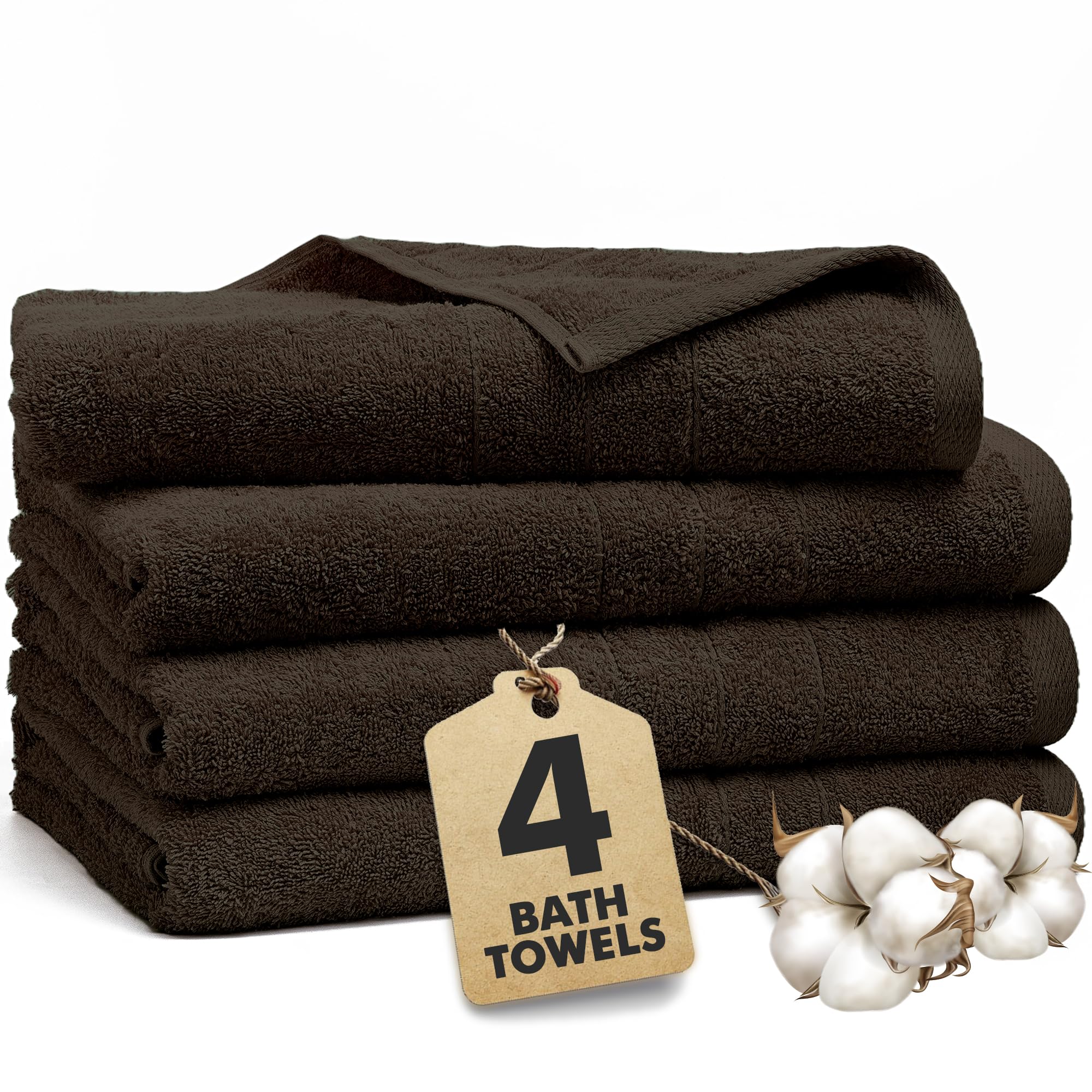 Novo Home Bath Towels Set of 4 – 550 GSM 100% Cotton Dark Brown Extra Large Towels for Bathroom, Spa Use (70x140 cm) – Super Soft and Quick Dry Large Bath Sheets for Adults — image 1