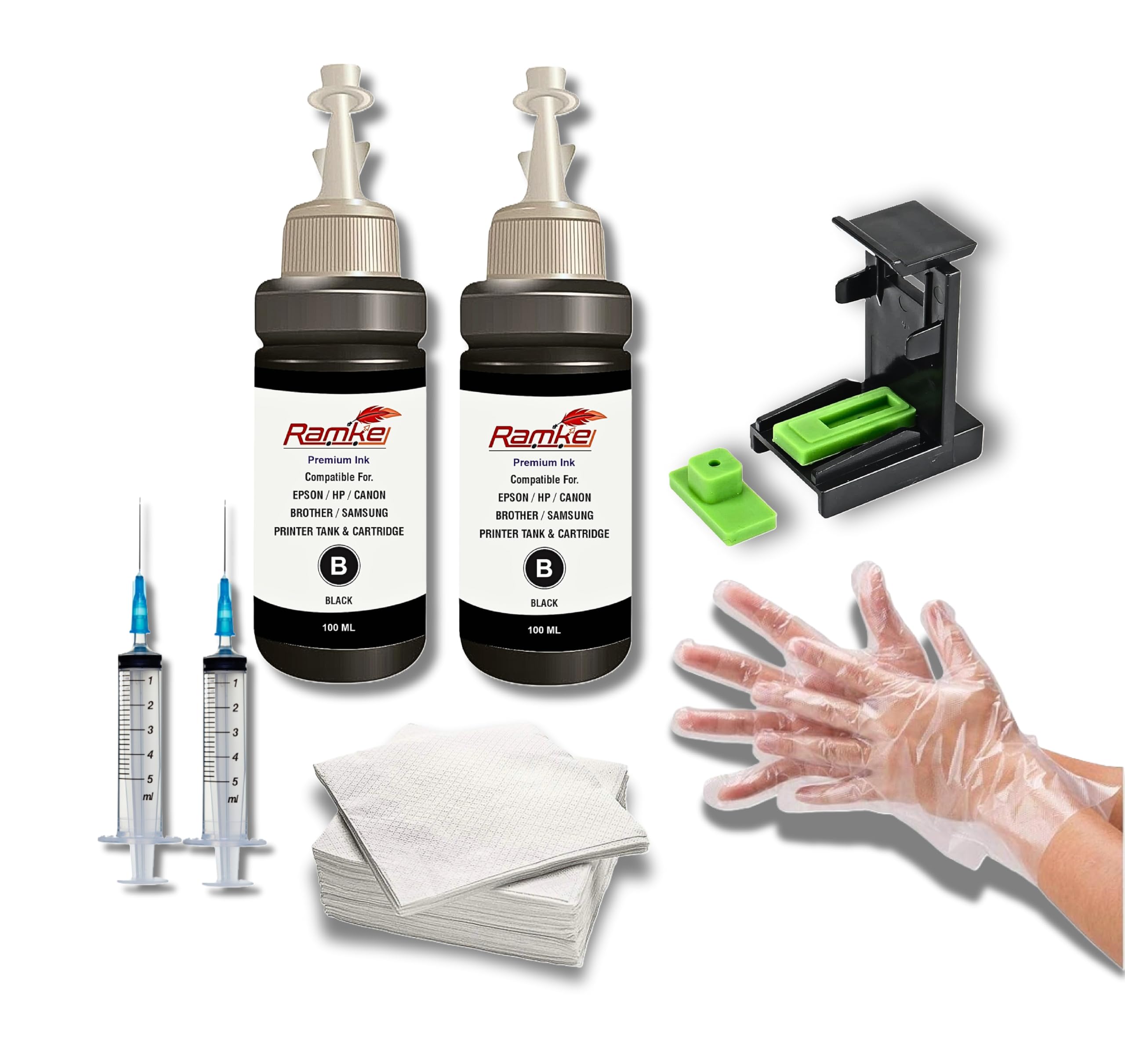 Ramke Refill Ink Kit Compatible for Canon PIXMA E3370, TS3370S Printer & Ink Cartridges- PG-745 - CL746 (2 x Black) Combo Pack 100 Ml Each Bottle-image-4