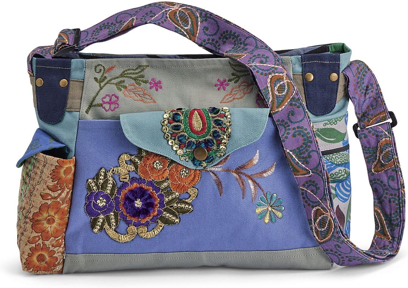 Patchwork Applique Purse, Women’s Boho Crossbody Bag, Adjustable Shoulder Strap, Top Zip Closure, 13” x 9” Patchwork Applique Purse, Women’s Boho Crossbody Bag, Adjustable Shoulder Strap, Top Zip Closure, 13” x 9”