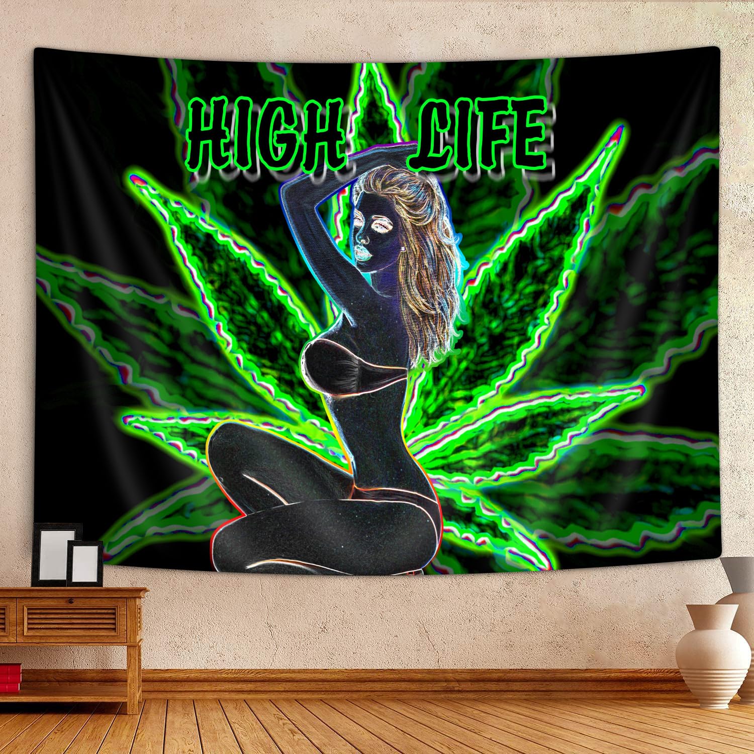 Trippy Weed Wandteppich – Psychedelisches Hanfblatt Design, 152,4 X 101,6 Cm