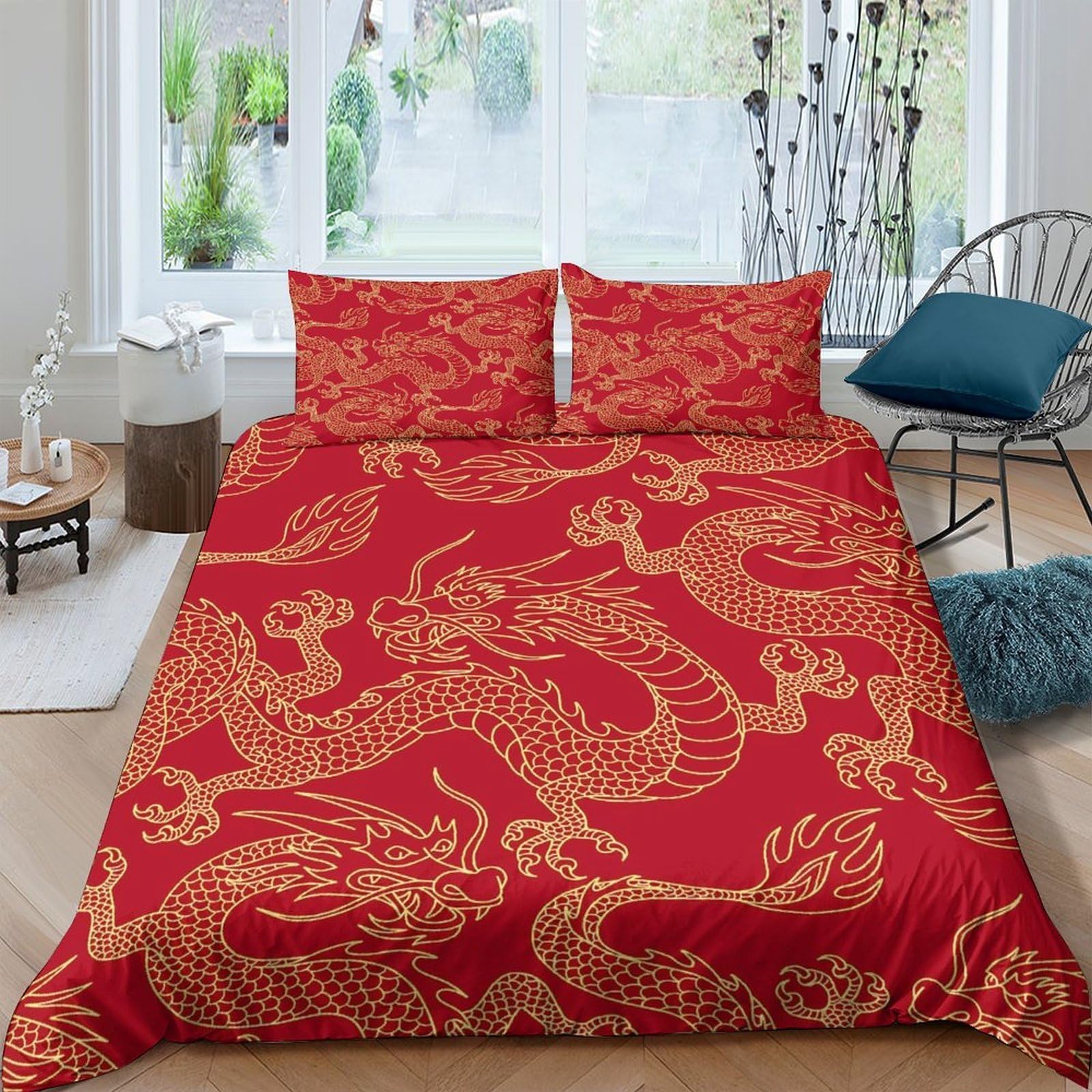 Ctjqhvkz Style-2 3D Printed Red Dragon Fitted Sheet Microfiber Soft Breathable Chinese Style Bed Cover For Bedroom Dorm Mattress Decor Single（135X200cm）
