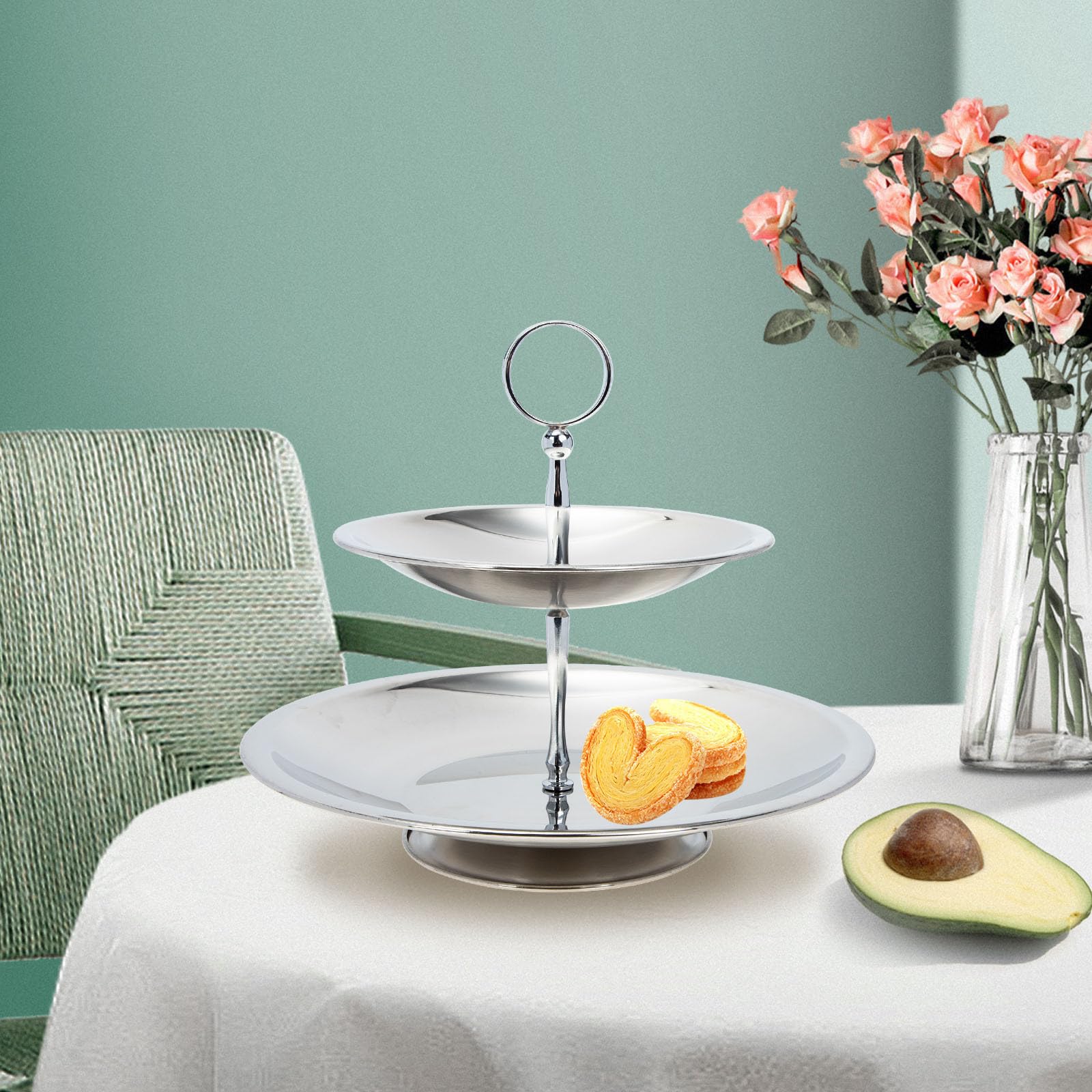Bandeja para Servir Frutas de Acero Inoxidable de 3 Niveles, Soporte Desmontable y Escalonado Adecuado para Aperitivos en Casa u Oficina