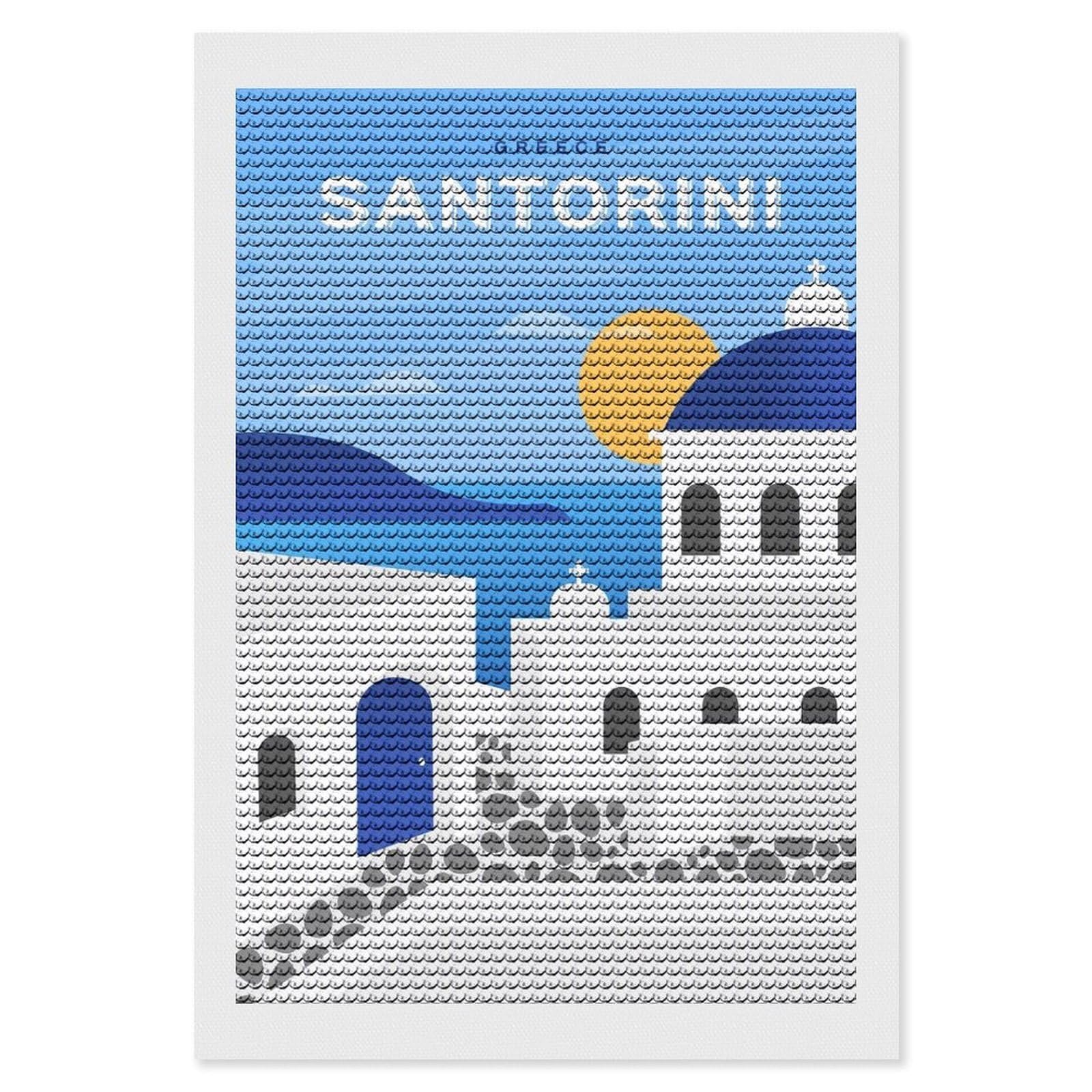 Junmoney Minimalist Santorini Diamond Painting Canvas Kit 8"x12", Adhesive Canvas, Living Room Decor, Farmhouse Decor, Winter Craft