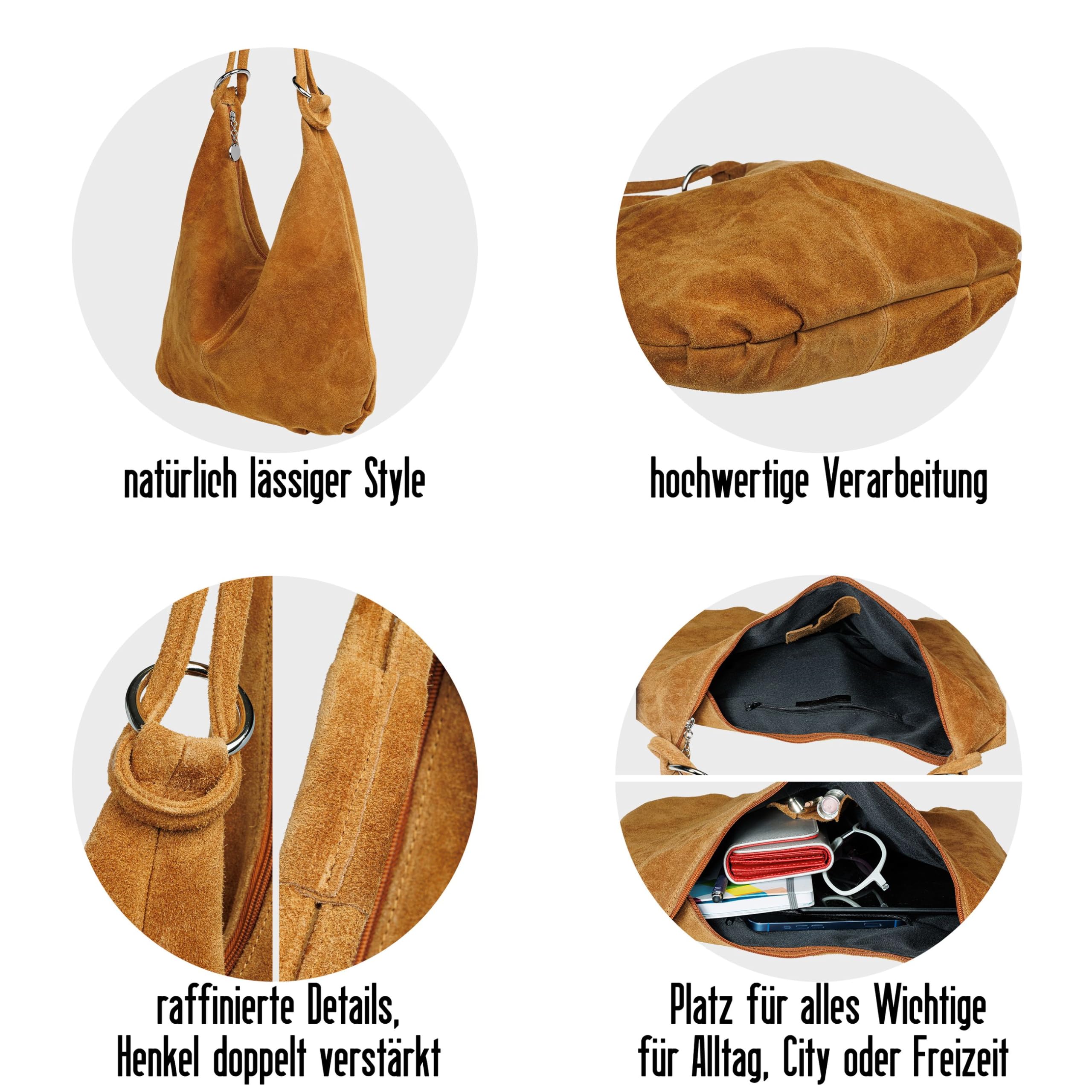 Caspar Große Damen Vintage Veloursleder Tasche Samtweiche Schultertasche aus Leder - CLASSIC LINE - Modell No.617 - Made in Italy