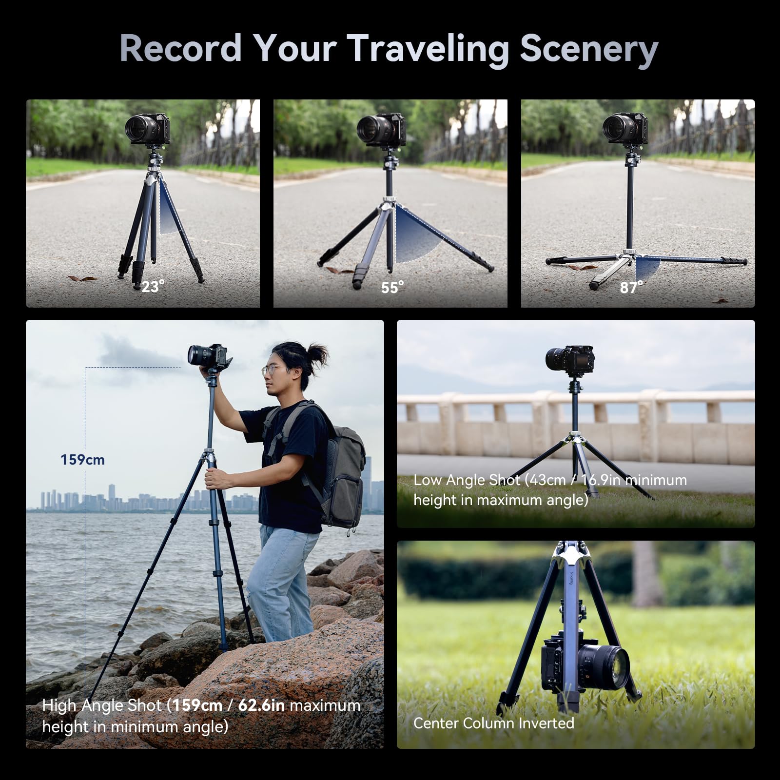 SMALLRIG Lekki statyw podróżny, statyw fotograficzny z kompaktową, niekonwencjonalną kolumną centralną, głowicą kulową 360°, płytką QR, nośność do 17,6 funta / 8 kg, do większości aparatów DSLR -4222B