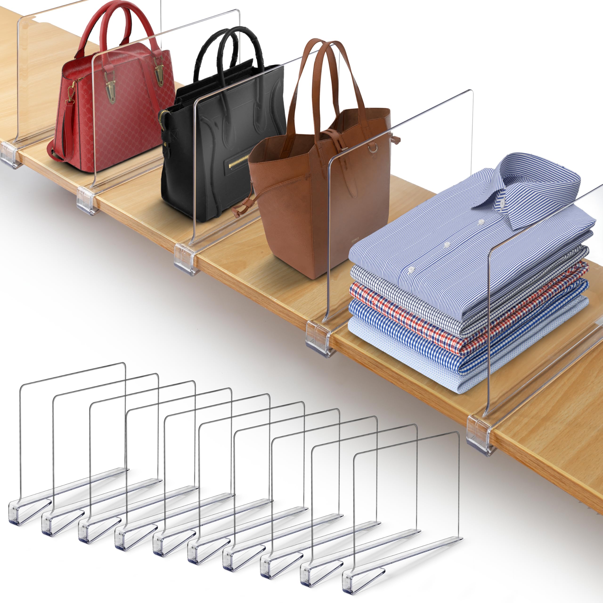BigBcart Acrylic Shelf Dividers for Closet Organization - Wood Closet Shelf Organizer | Closet Shelf Divider | Closet Dividers for Shelves, Suitable for Wooden or Vertical Shelves (Pack of 10)