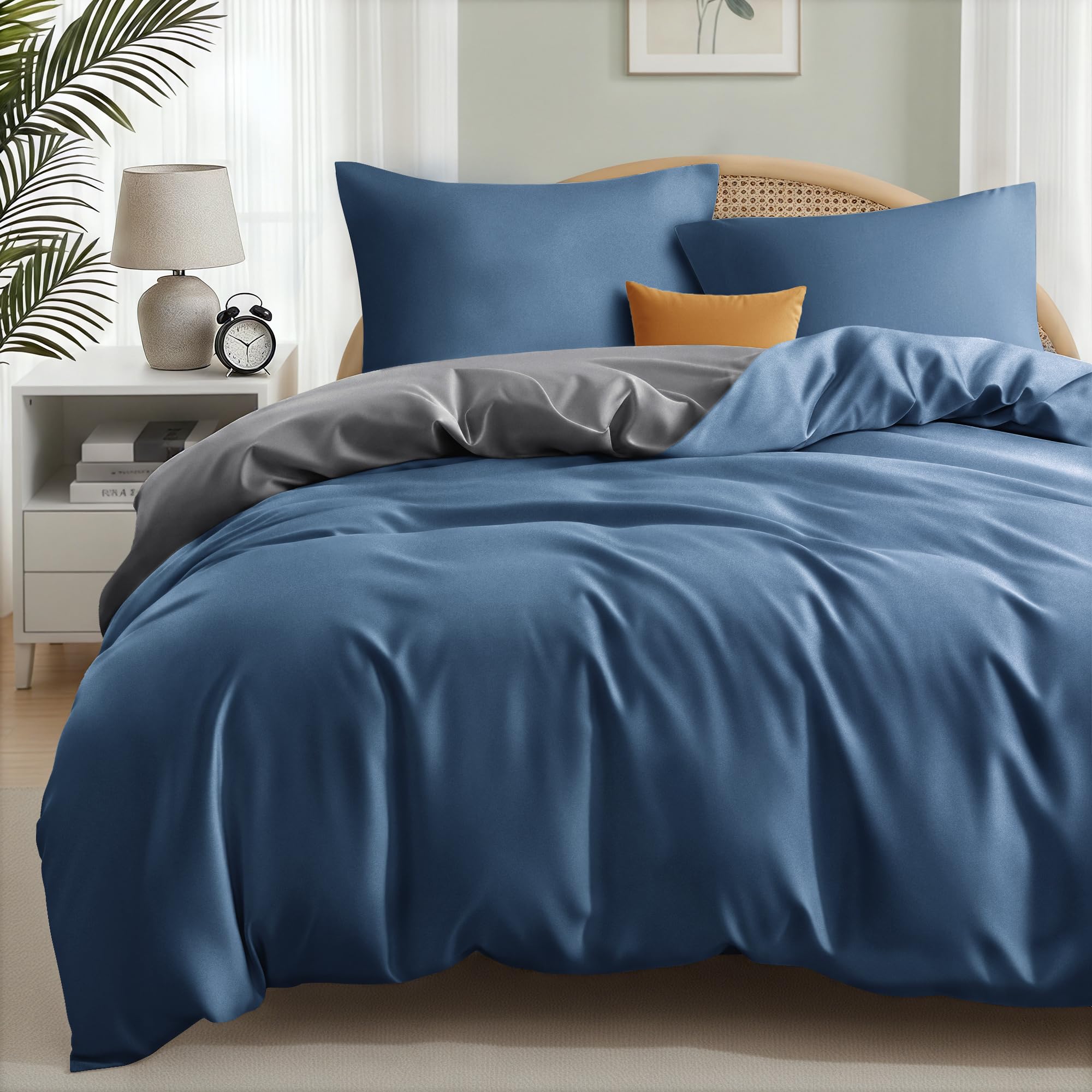 Exclusivo Mezcla Bettwäsche 200x200 cm Bettwäsche-Set 3 Teilig, 1 Bettbezug mit Reißverschluss und 2 Kissenbezüge 80x80 cm, Bedding Set Marineblau
