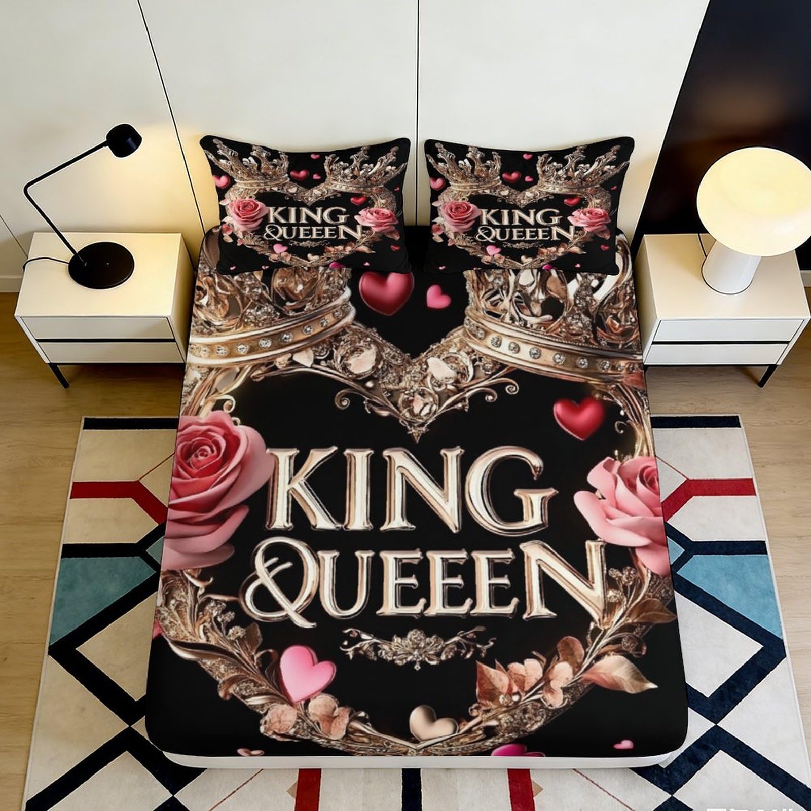 3D Printed Crown Rose Fitted Sheet Microfiber Soft King Queen Bed Cover Bedroom Decor Dustproof Washable 90x200x25cm